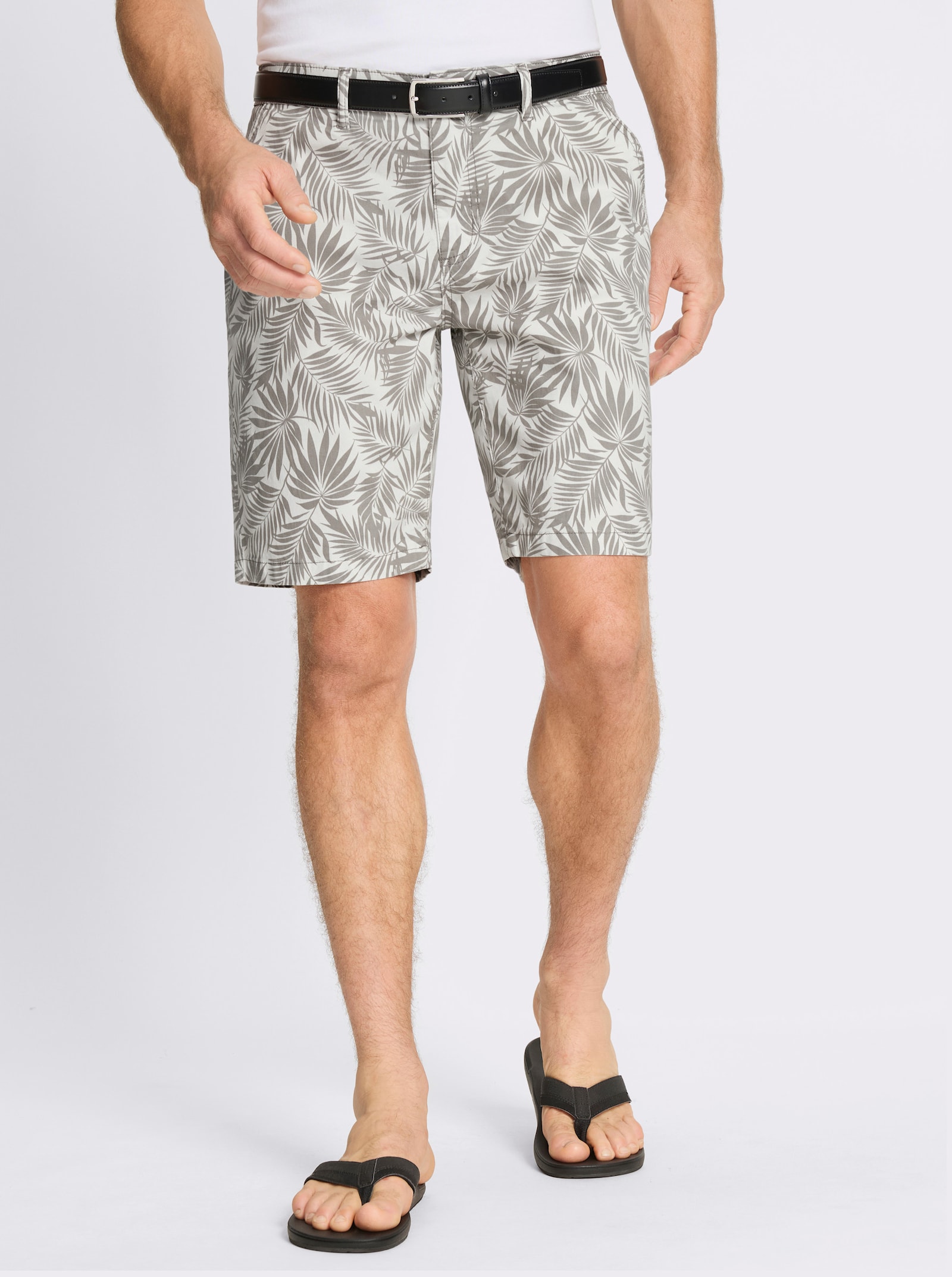 Marco Donati Bermudas mit Palmwedel-Print, Stretch - weiß-steingrau-bedruckt