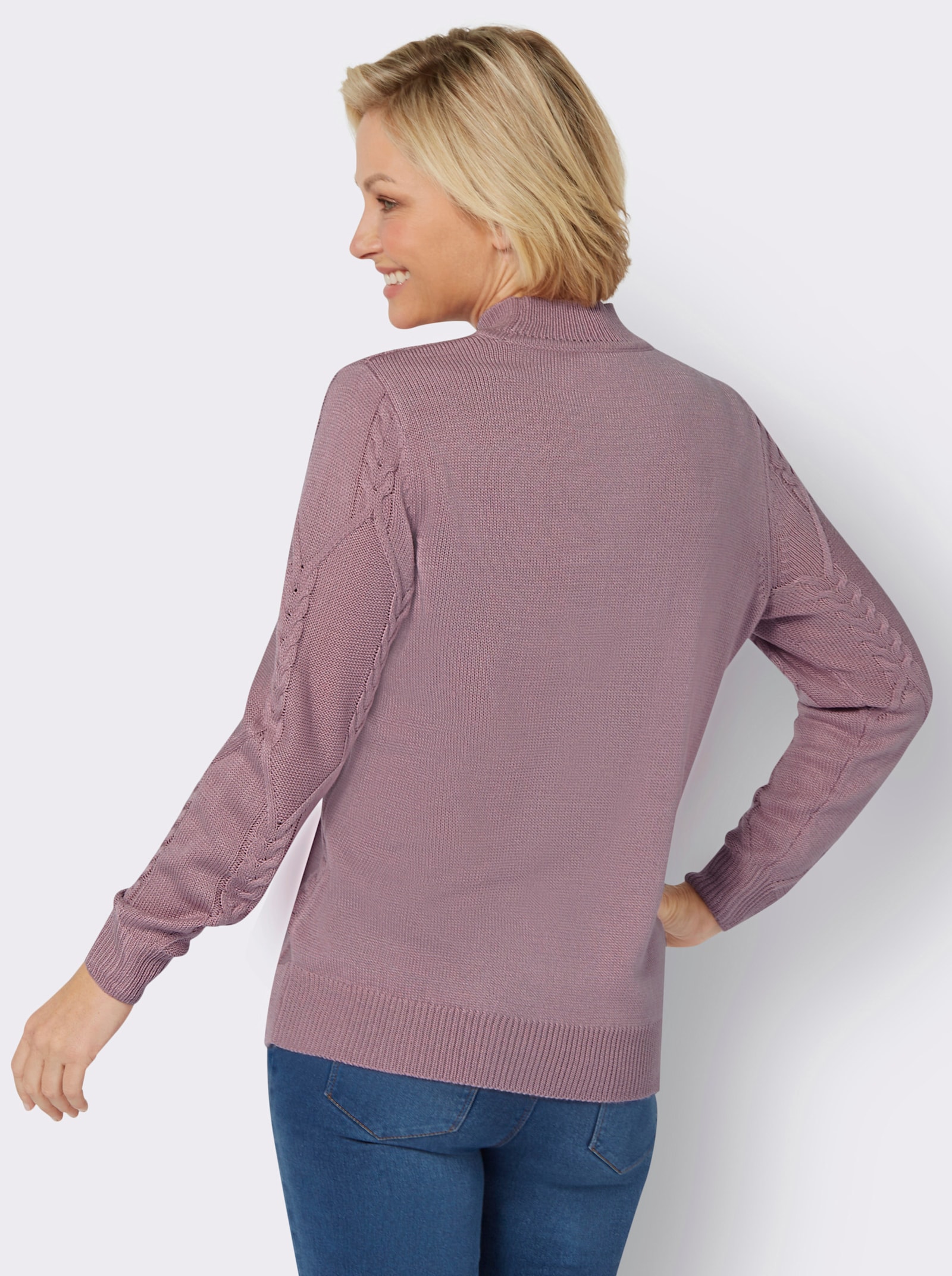 Langarm-Pullover mit Zopfmuster - mauve