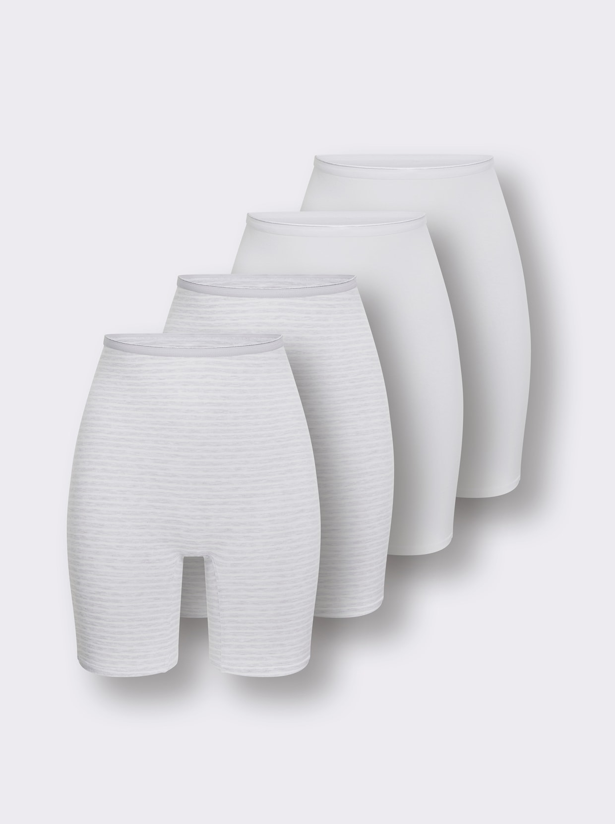 wäschepur Lange panty - 2x lichtgrijs gestreept + 2x wit