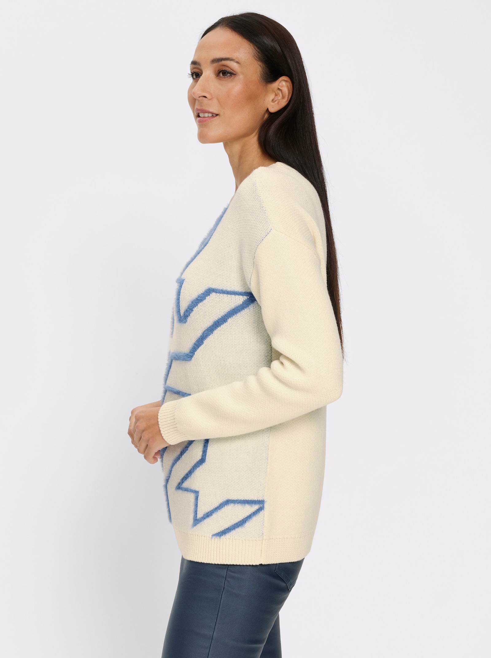 heine Langarm-Pullover Mit Flauschgarn - mittelblau-champagner-gemustert