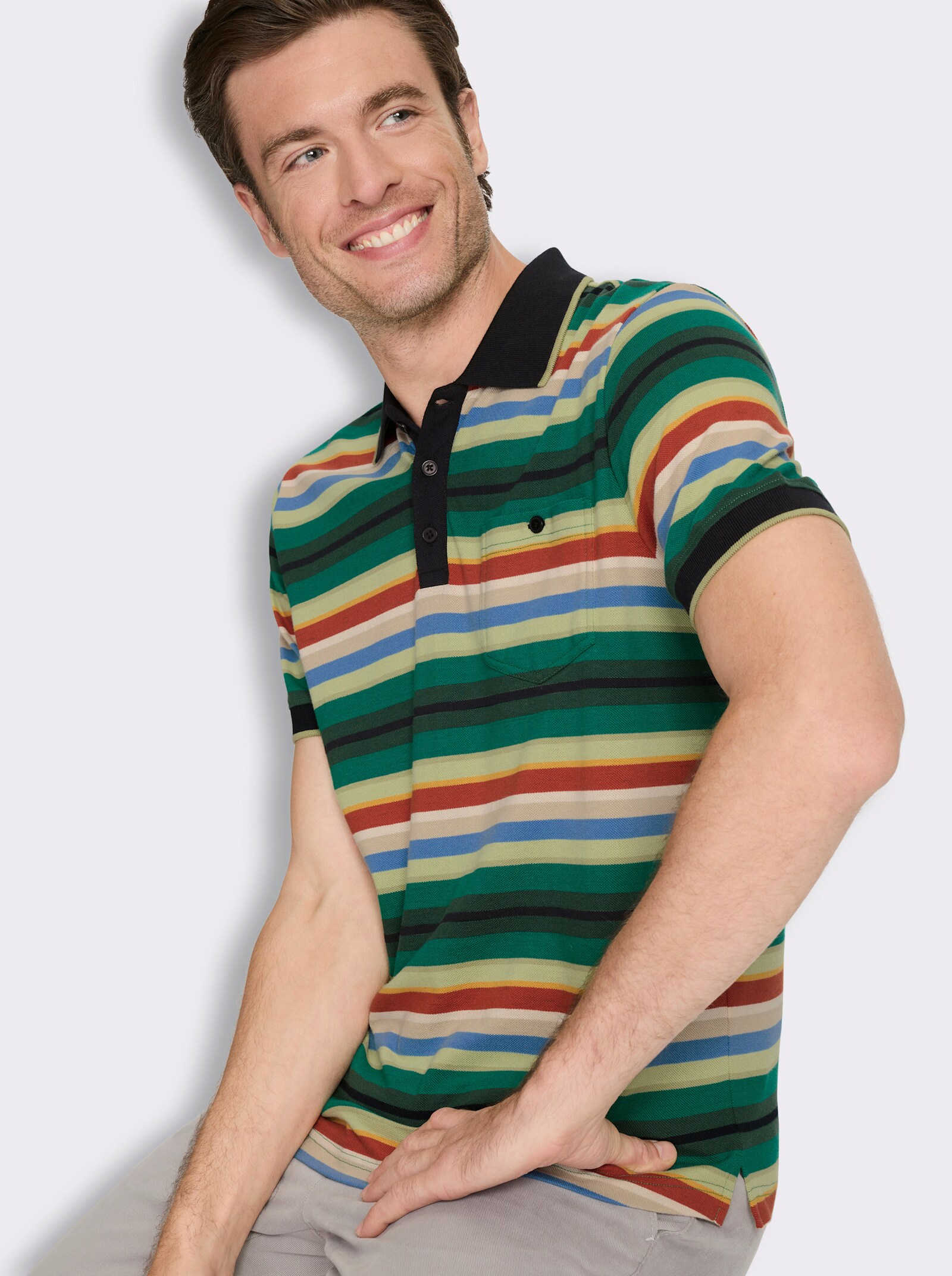 Marco Donati Kurzarmshirt mit garngefärbten Streifen - grün-gestreift