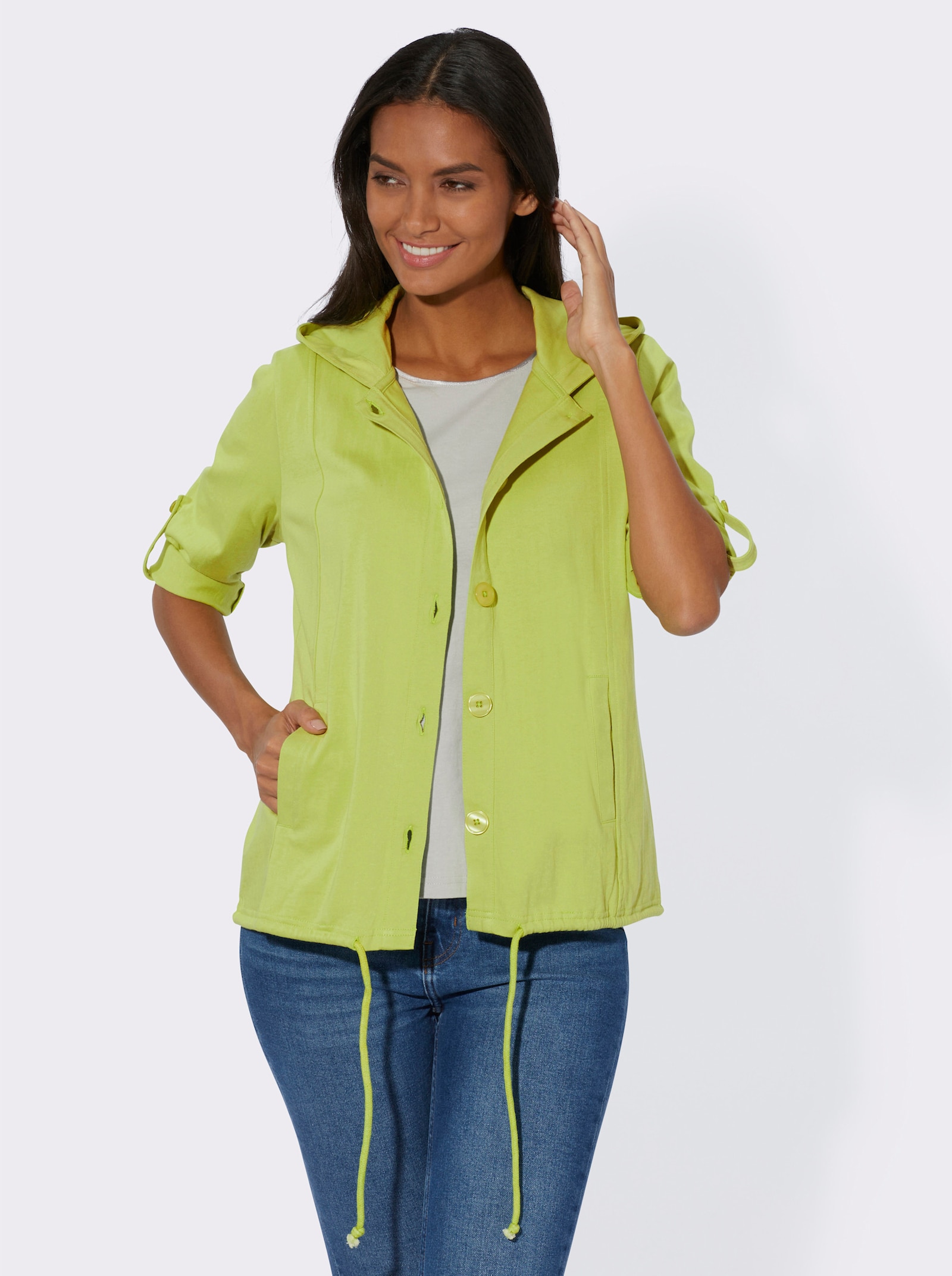 Shirtjacke mit Tunnelzug, reine Baumwolle - kiwi