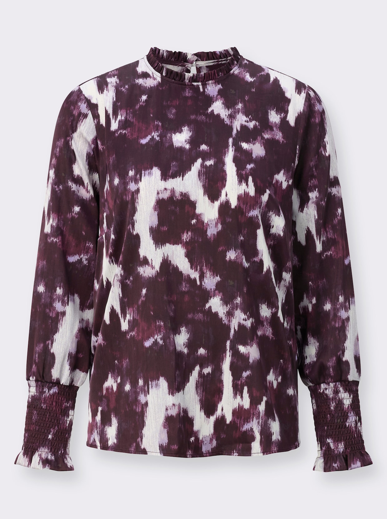 Satinbluse - ecru-aubergine-bedruckt