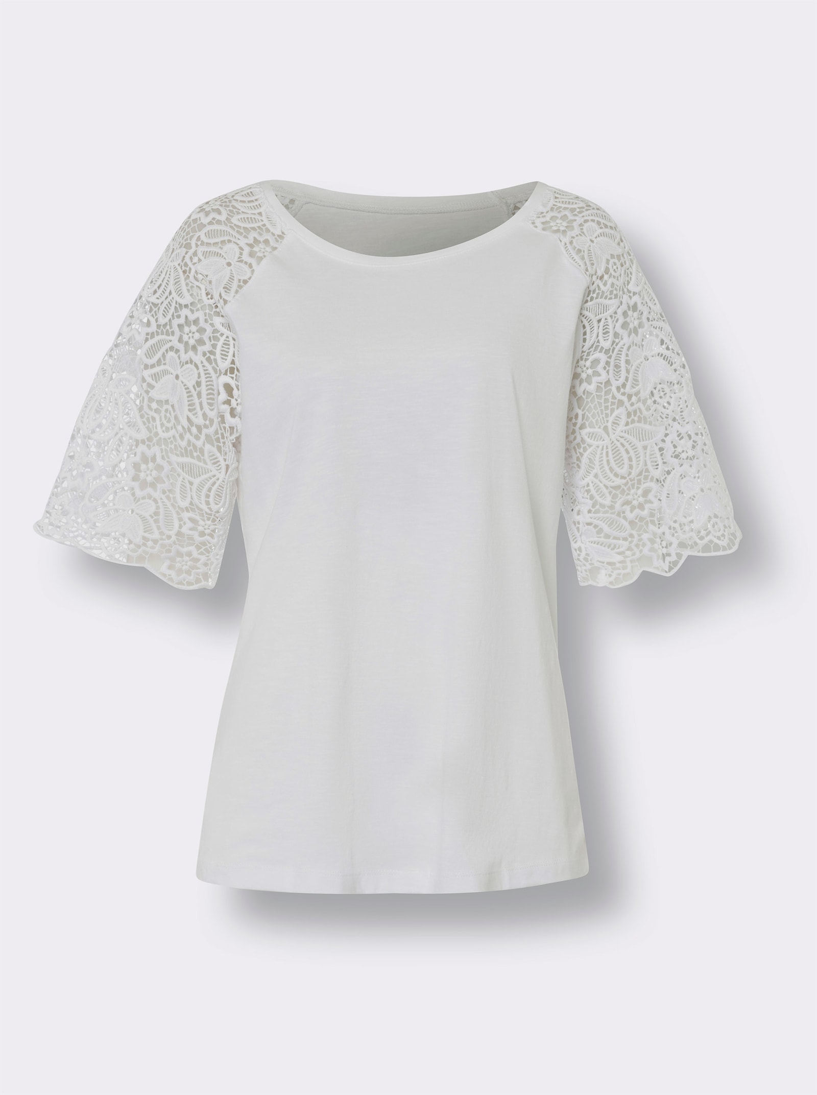 heine Rundhalsshirt mit Spitze - weiß