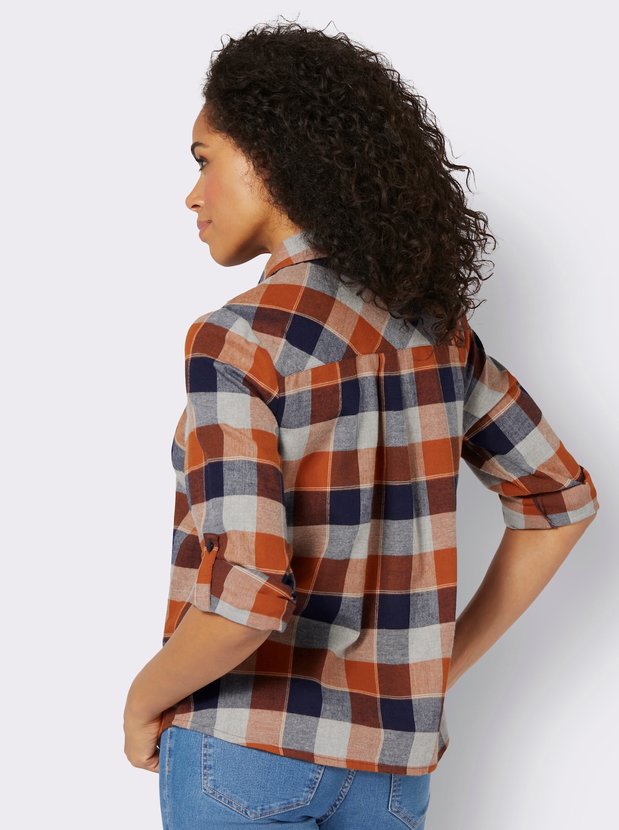 Flanell-Bluse - cognac-marine-kariert