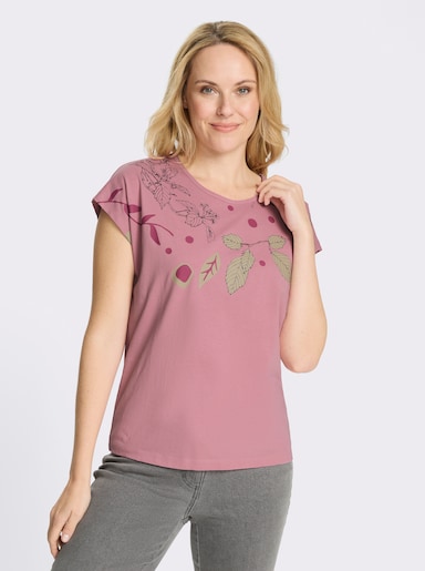 Rundhalsshirt mit platziertem Druck - altrosa-magenta-bedruckt