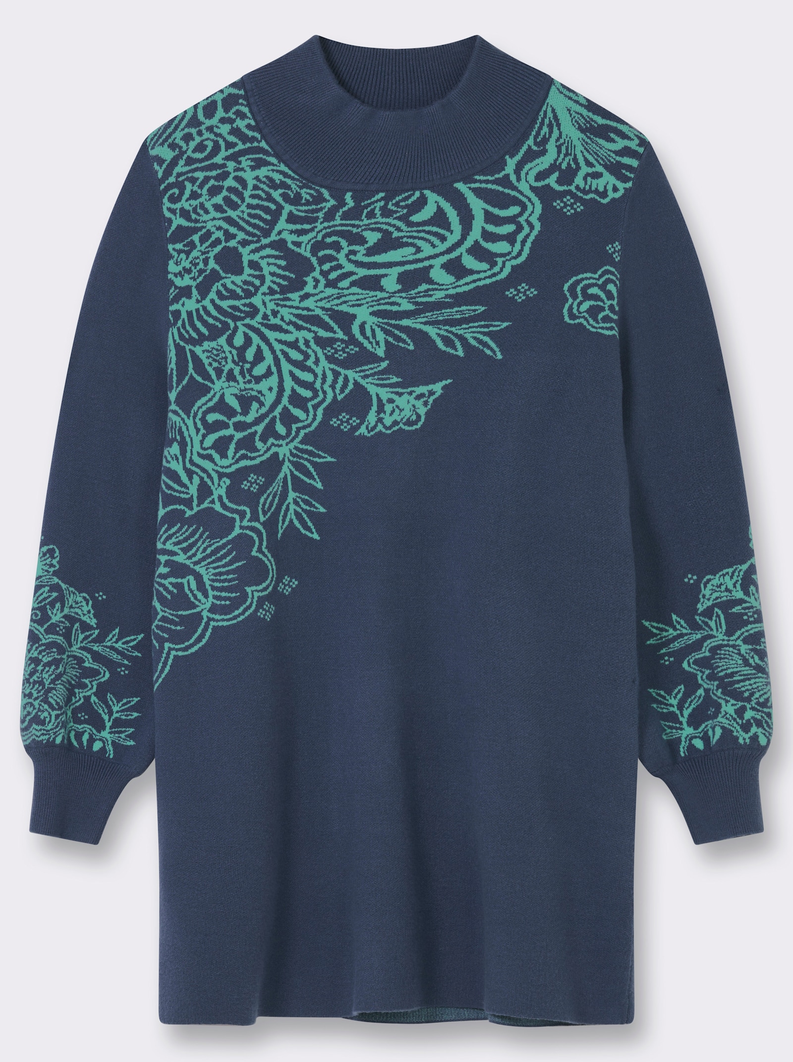 sheego by Joe Browns Longpullover mit Ajourmuster - dunkelblau-blaugrün-gemustert