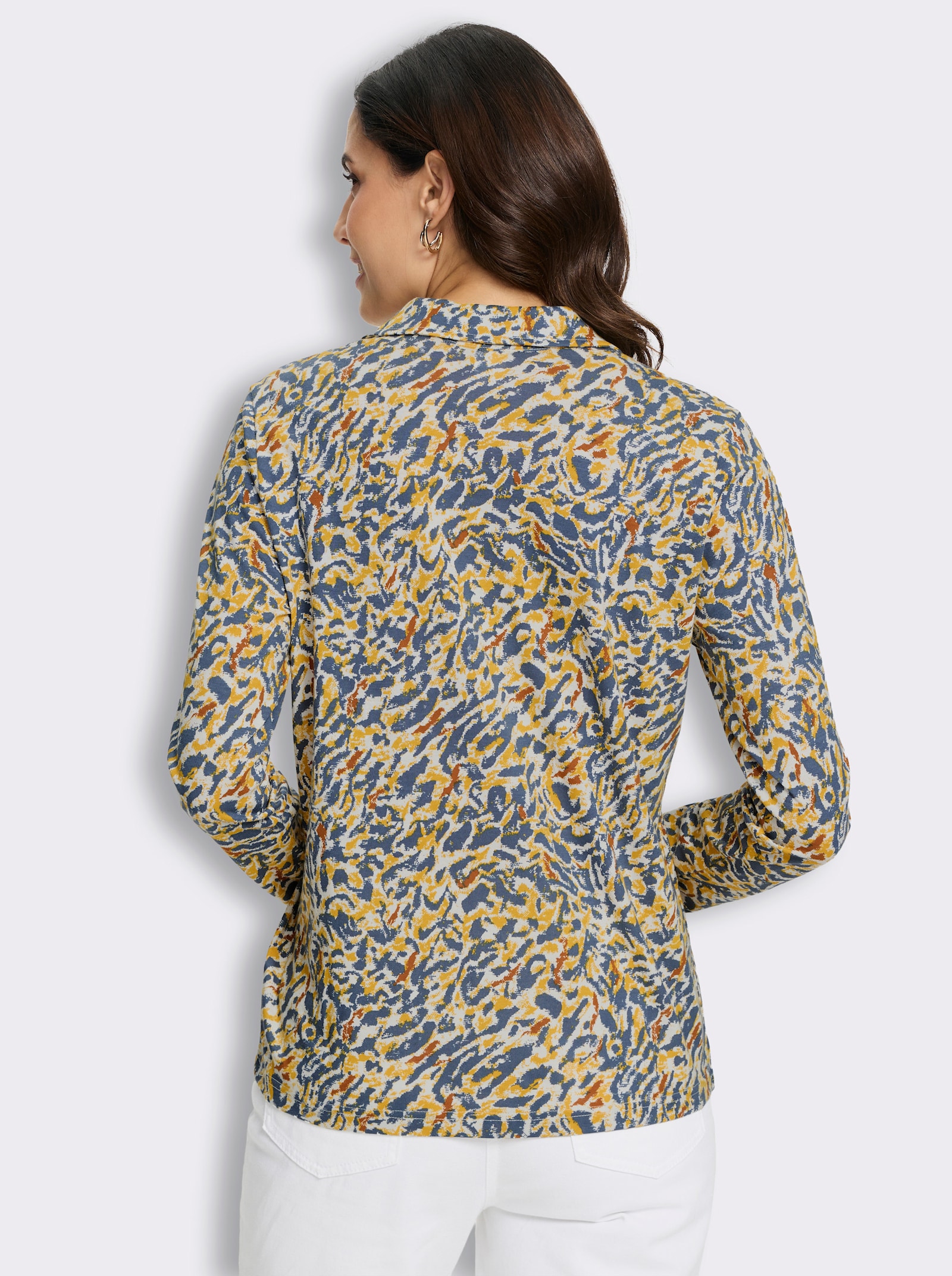  Poloshirt mit Alloverdruck - ecru-rauchblau-bedruckt
