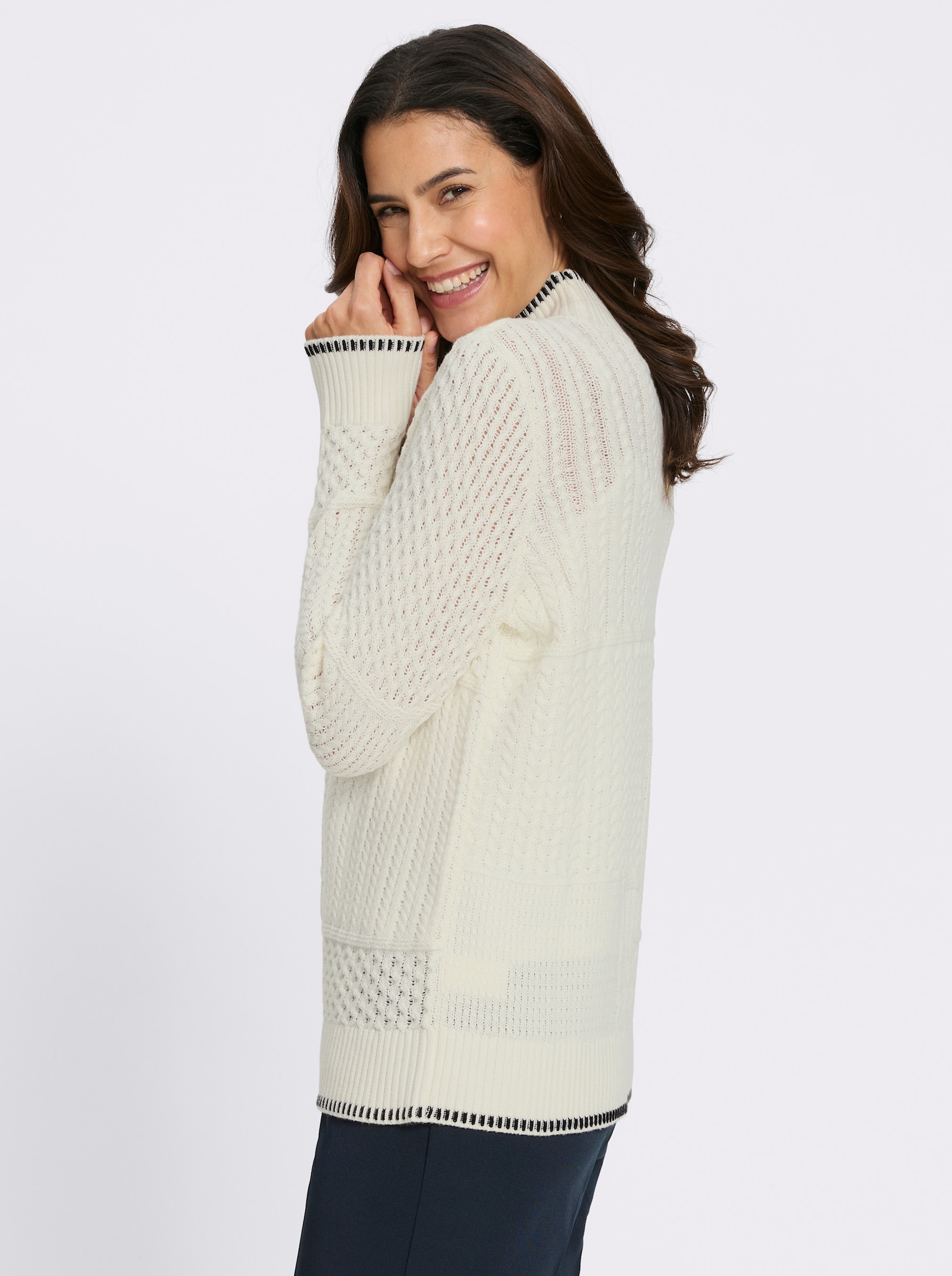 Stehkragenpullover - champagner-gemustert