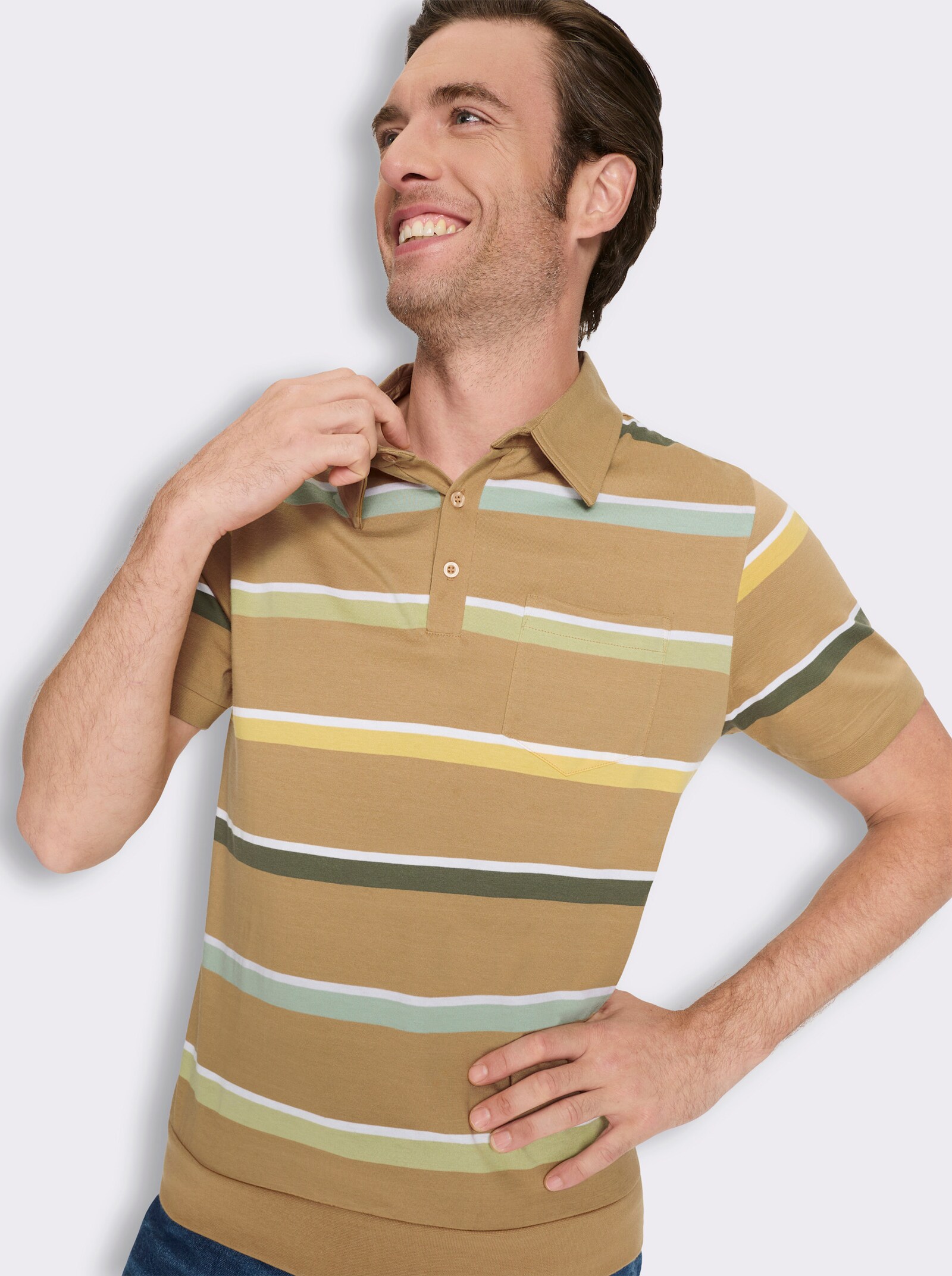 Marco Donati Kurzarmshirt mit garngefärbten Streifen - camel-gestreift