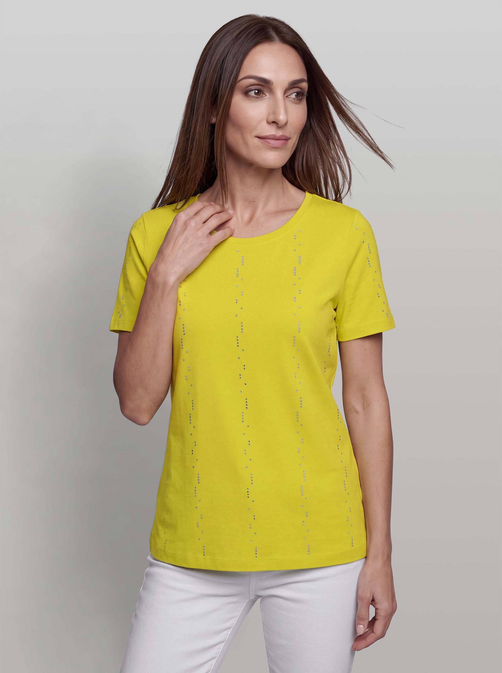heine Kurzarmshirt mit Glitzersteinchen - limone