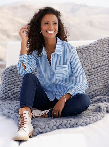 heine Hemdbluse im Streifen-Mix - himmelblau-ecru-gestreift