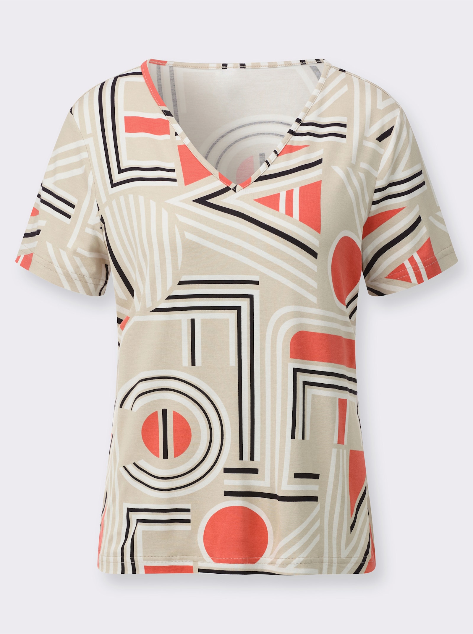 V-Shirt mit Lettering-Print - sand-koralle-bedruckt