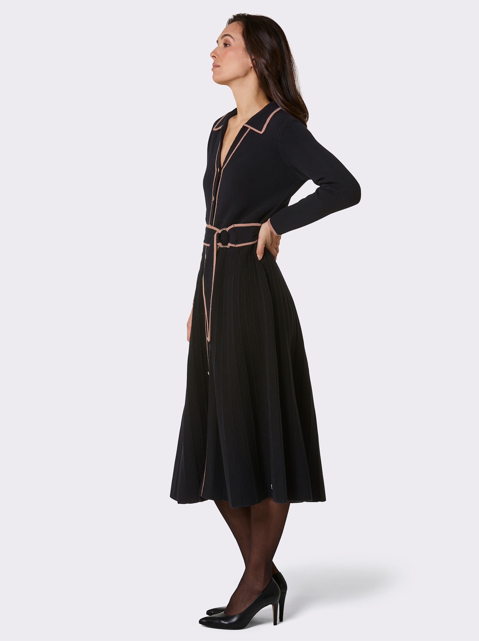 CREATION L PREMIUM Strickkleid inklusive Bindegürtel - schwarz-camel