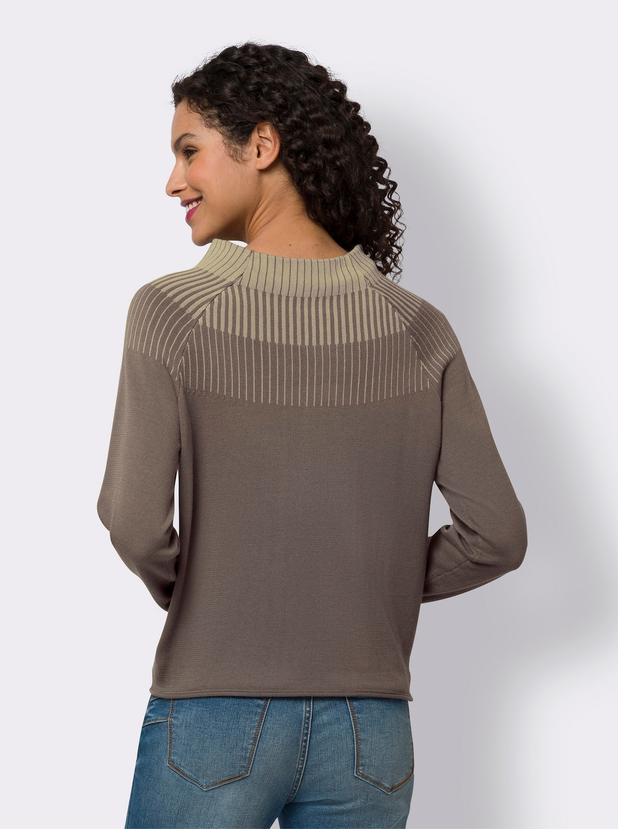 heine Langarm-Pullover - dunkeltaupe-sesam-gemustert