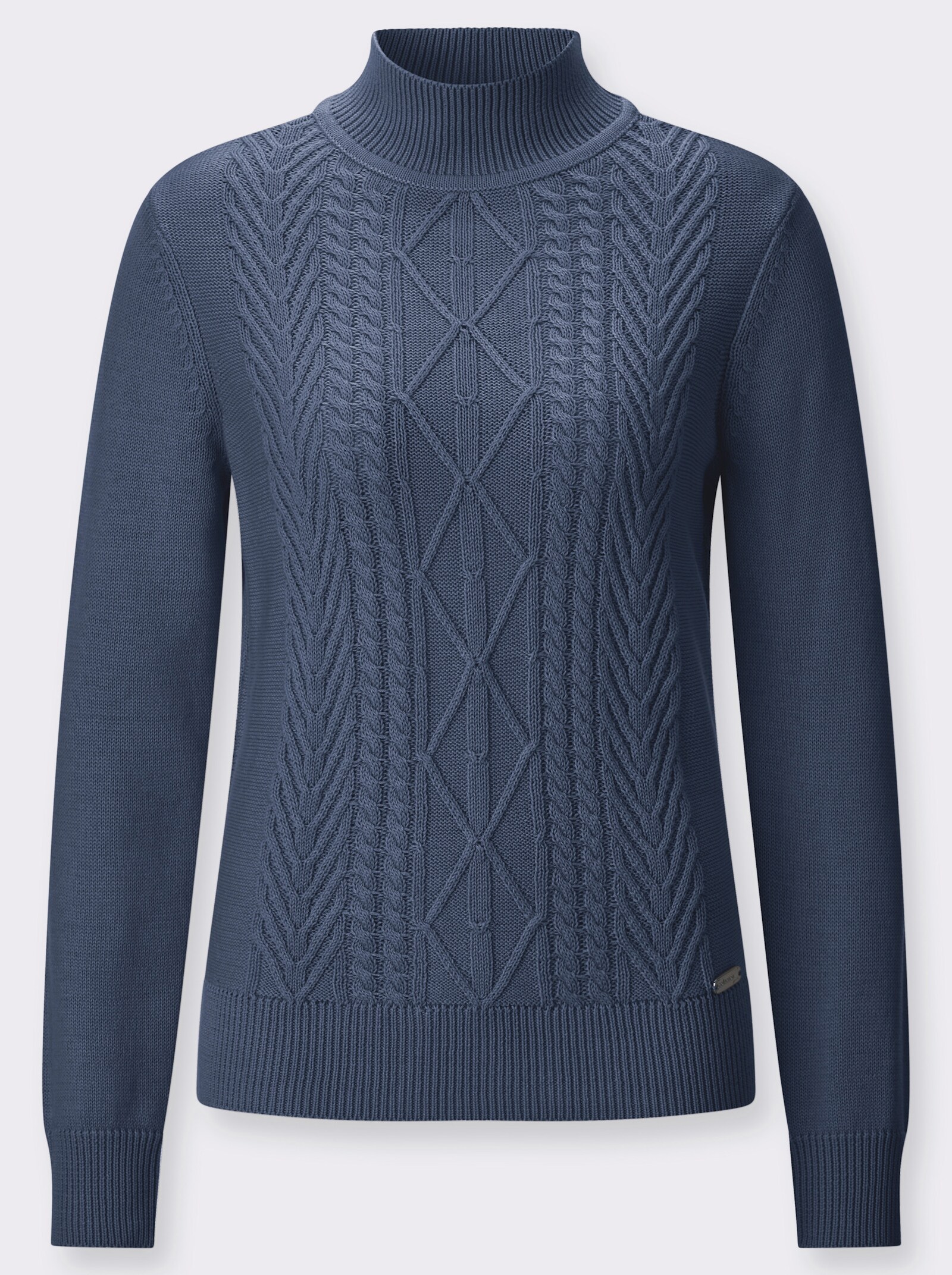  Stehkragenpullover mit Strickmuster - rauchblau