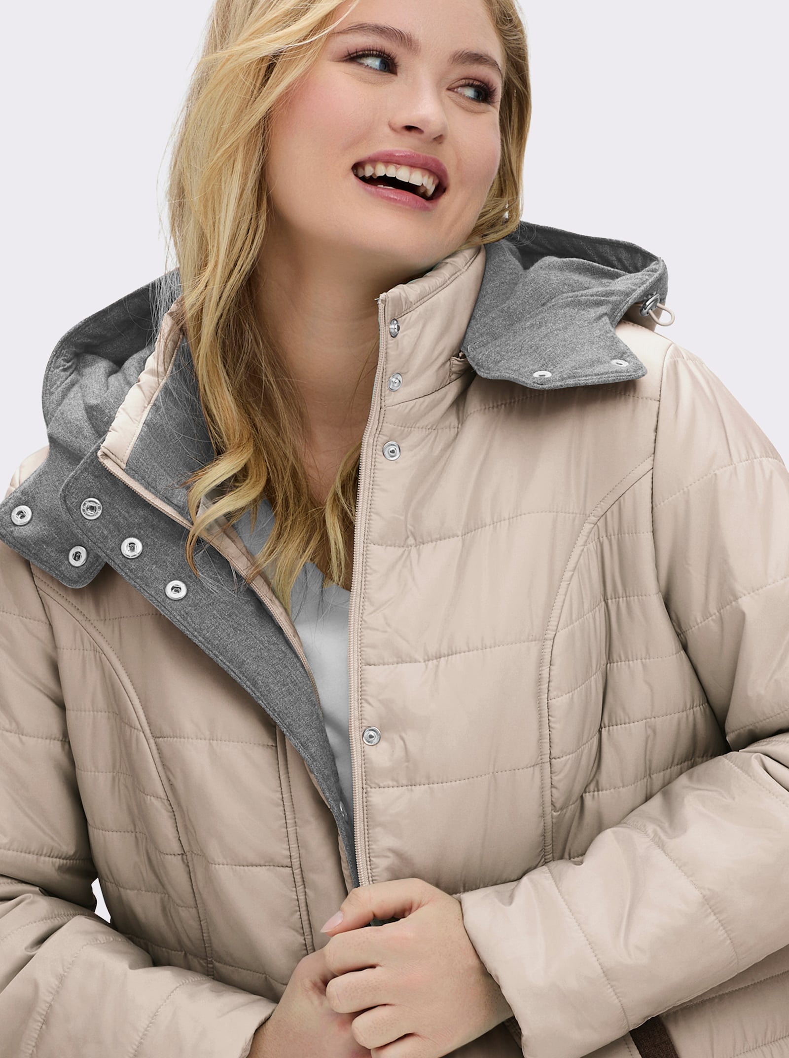 Steppjacke mit abnehmbarer Kapuze - sesam