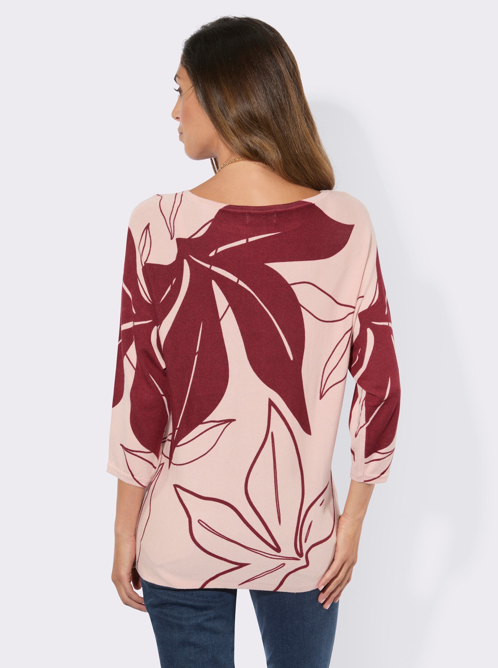 Feinstrickpullover mit Blütendruck - puder-dunkelrot-bedruckt