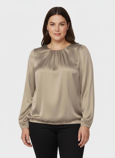 Satinbluse mit Raffungen - beige