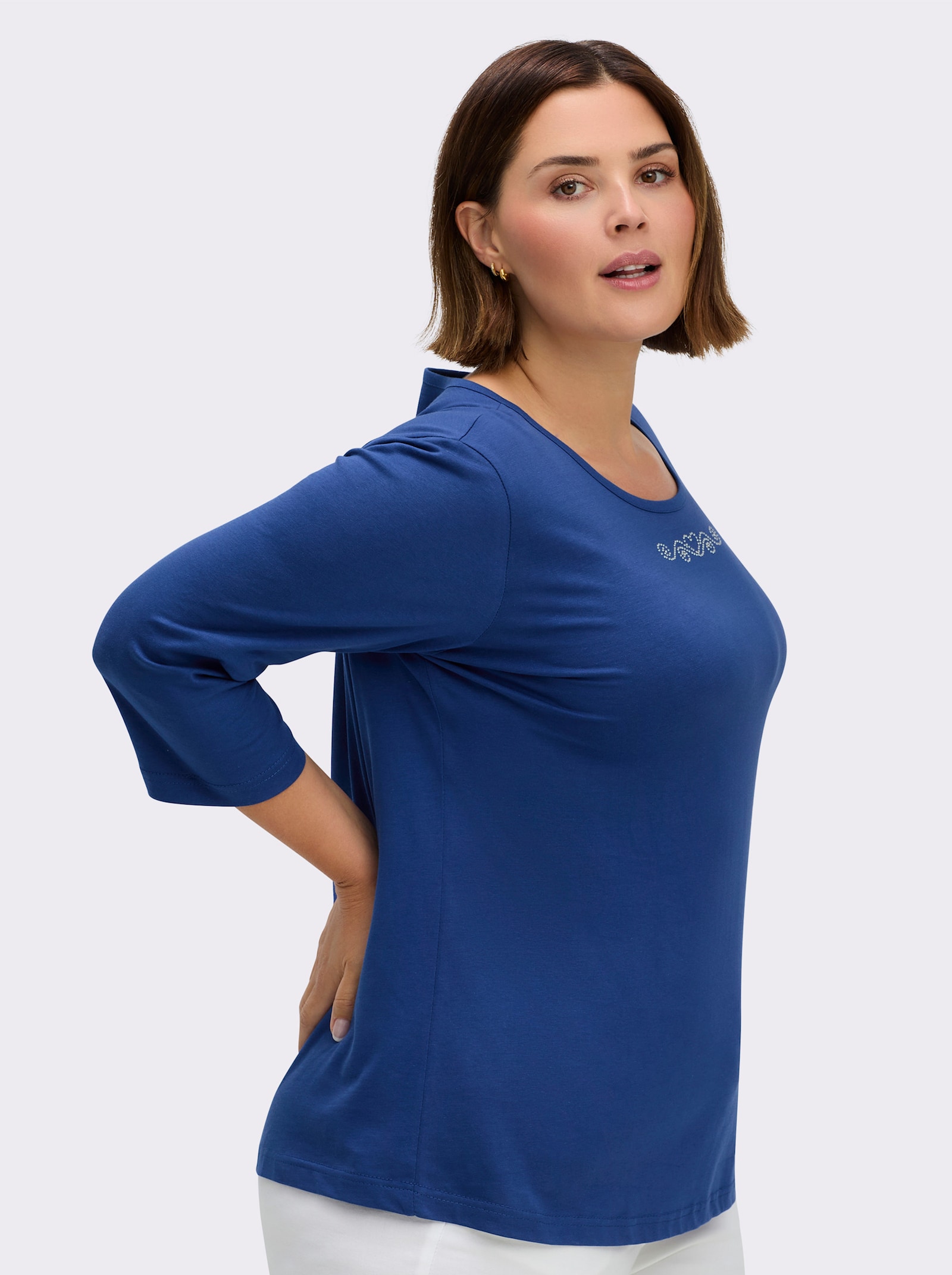 3/4-Arm-Shirt mit Ziersteinchen - royalblau