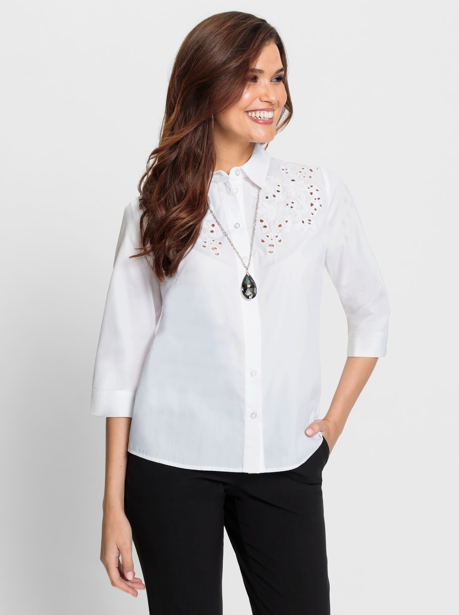 Overhemdblouse met ajourwerk - ecru