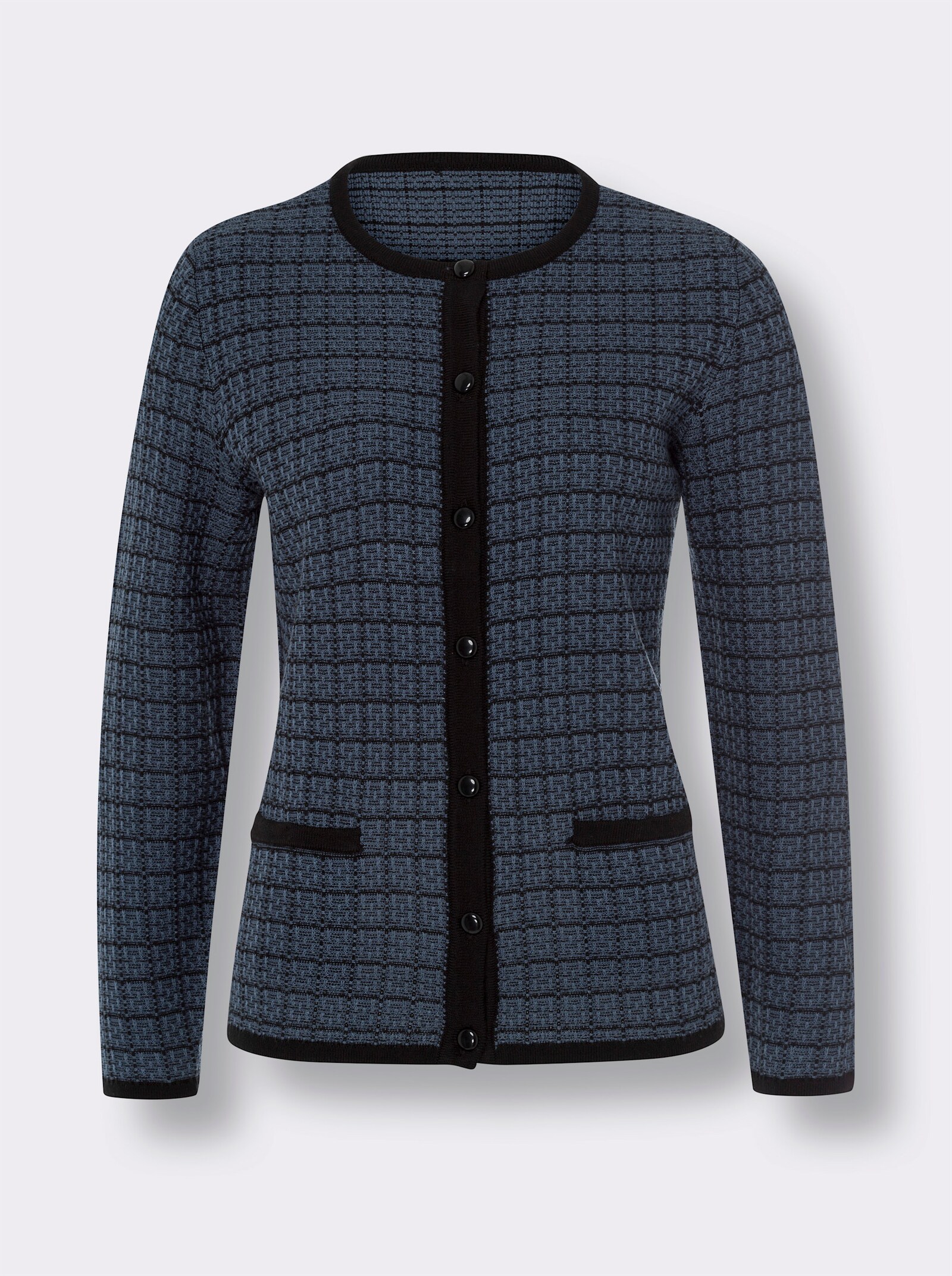 Vest met contrastdetails - rookblauw/zwart gedessineerd