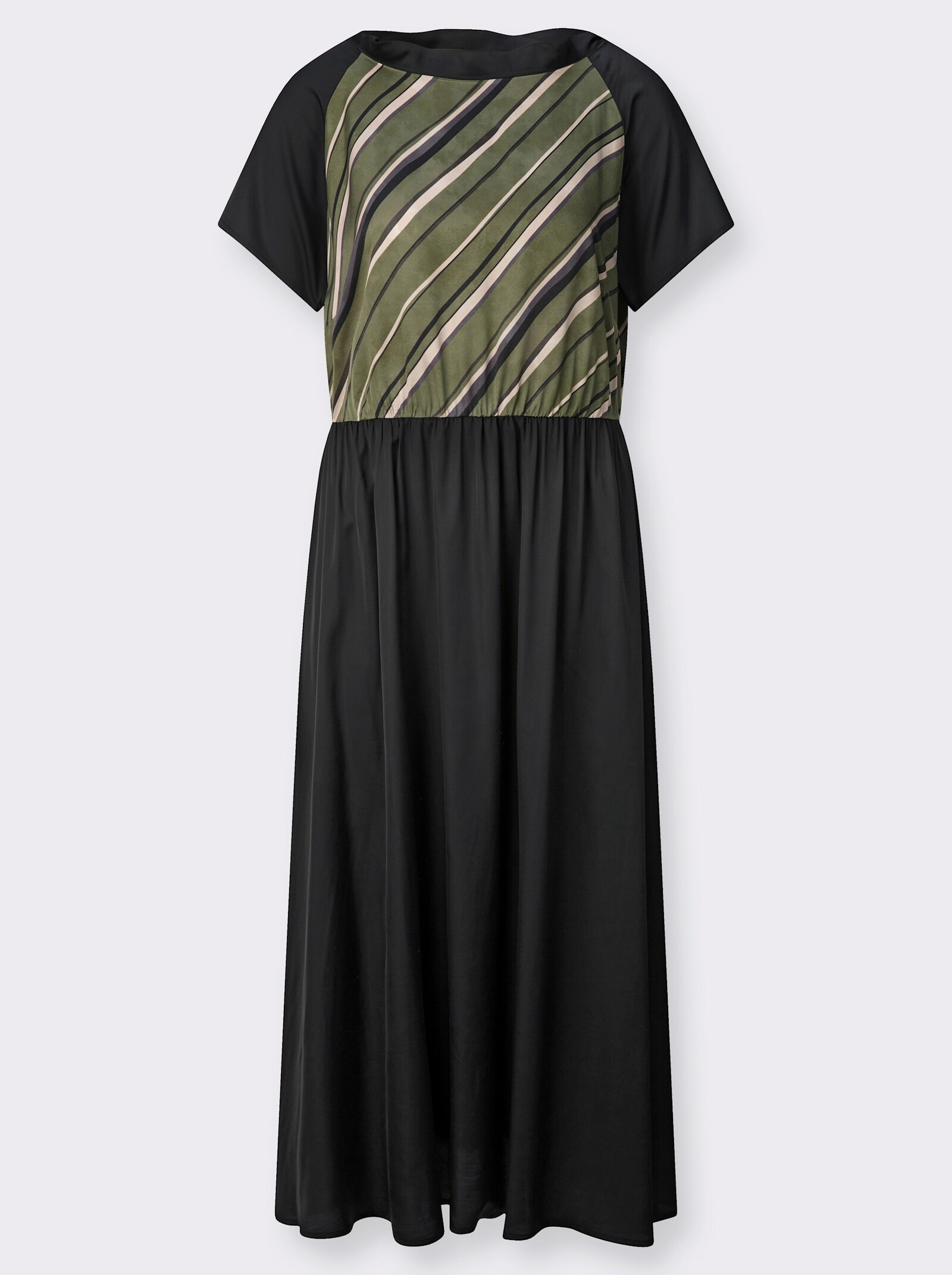 Webkleid mit Reißverschluss hinten - khaki-graphit-gestreift