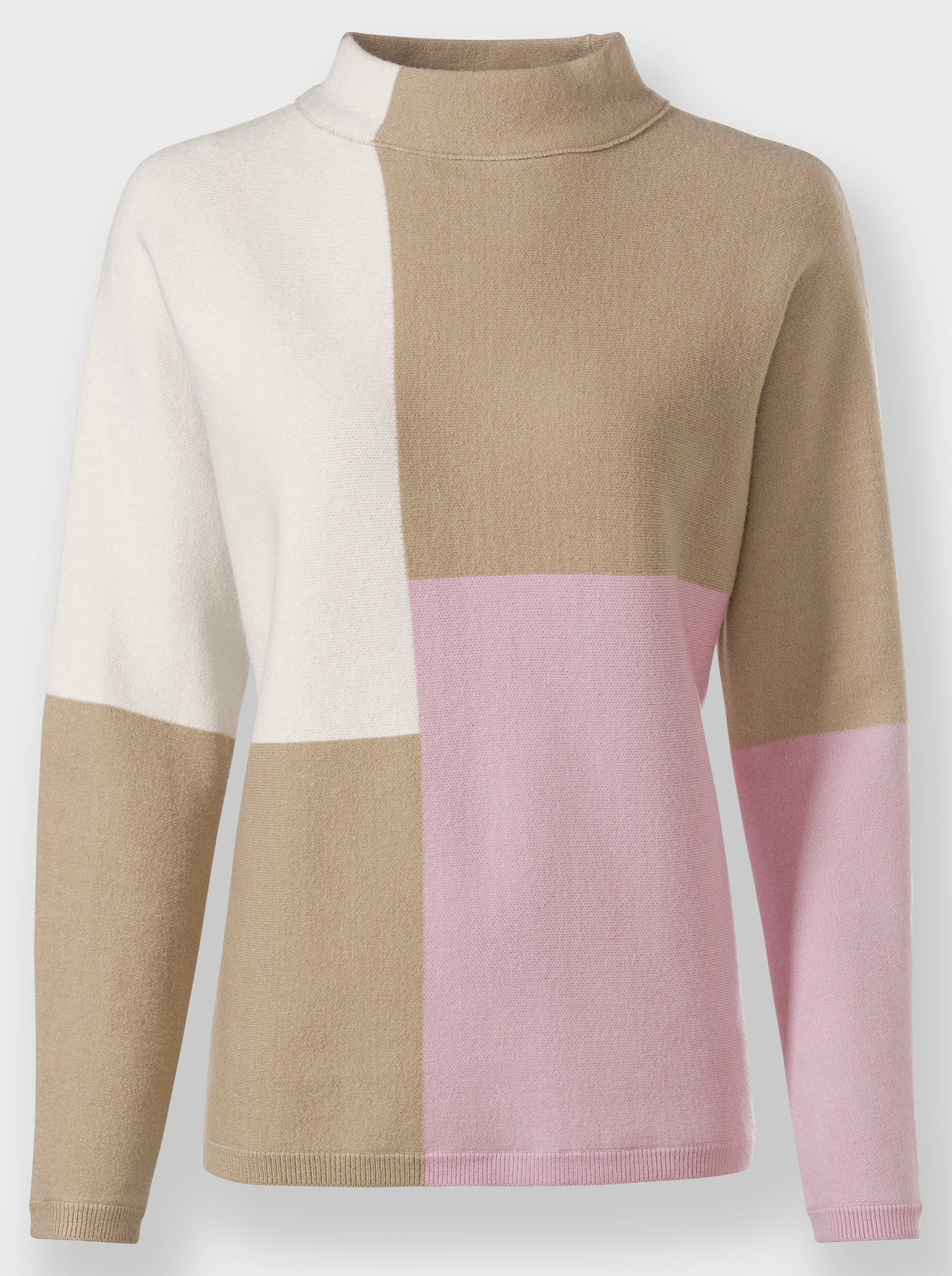 heine Stehkragenpullover im Color-Blocking-Dessin - beige-ecru-gemustert