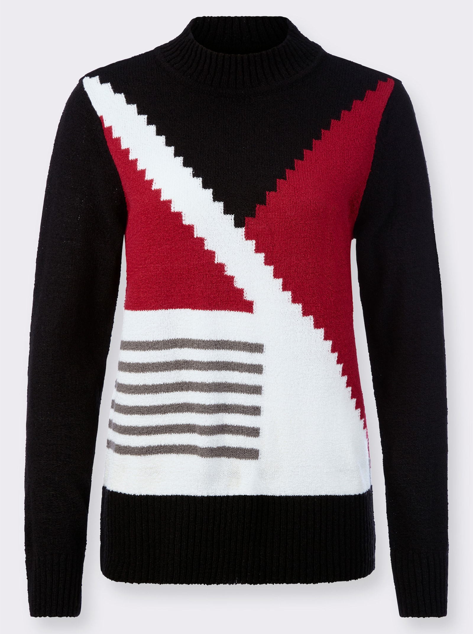 Pullover mit Intarsien-Muster - rot-schwarz-gemustert