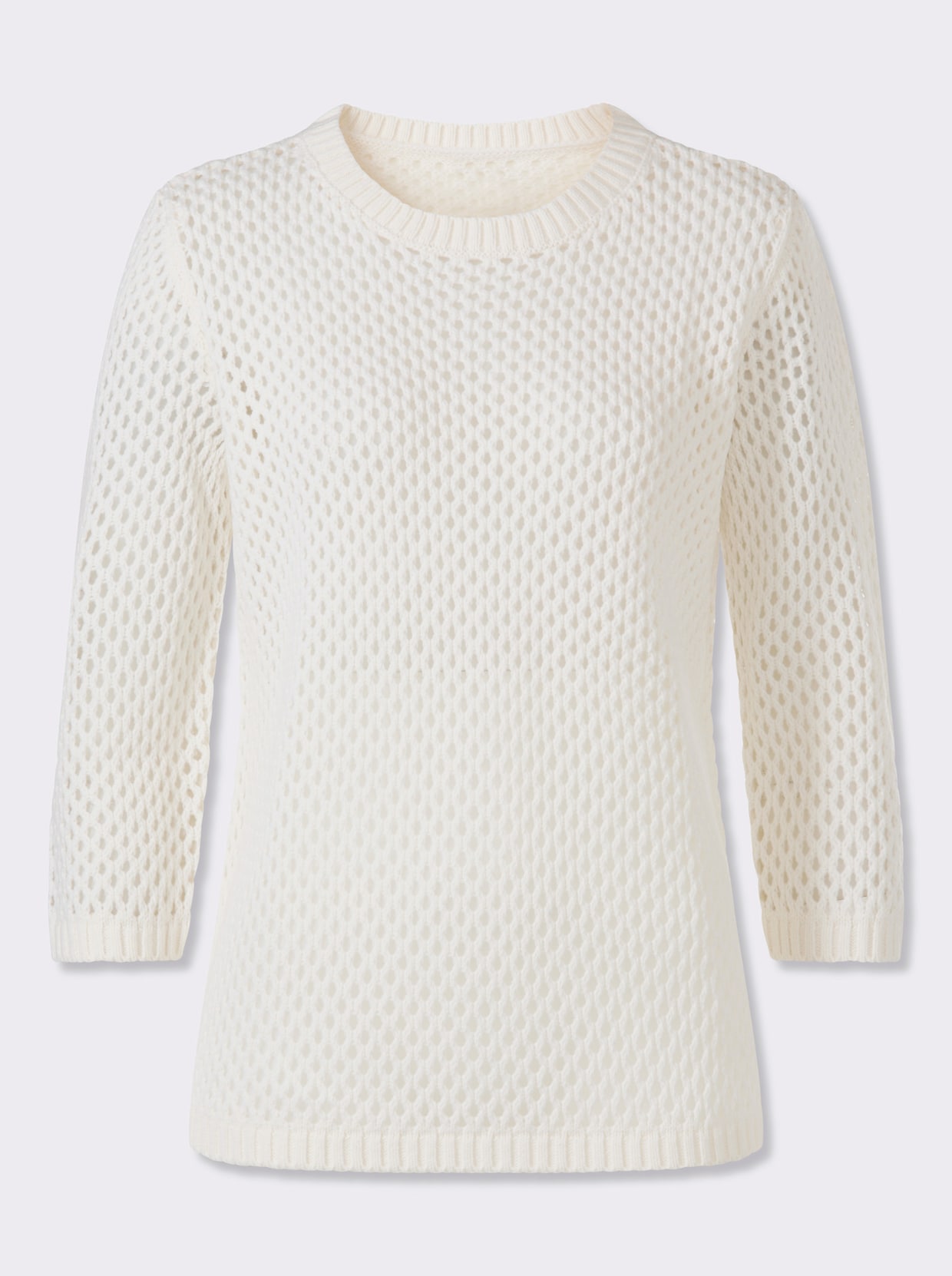 Ajourpullover mit gerippten Bündchen - weiß