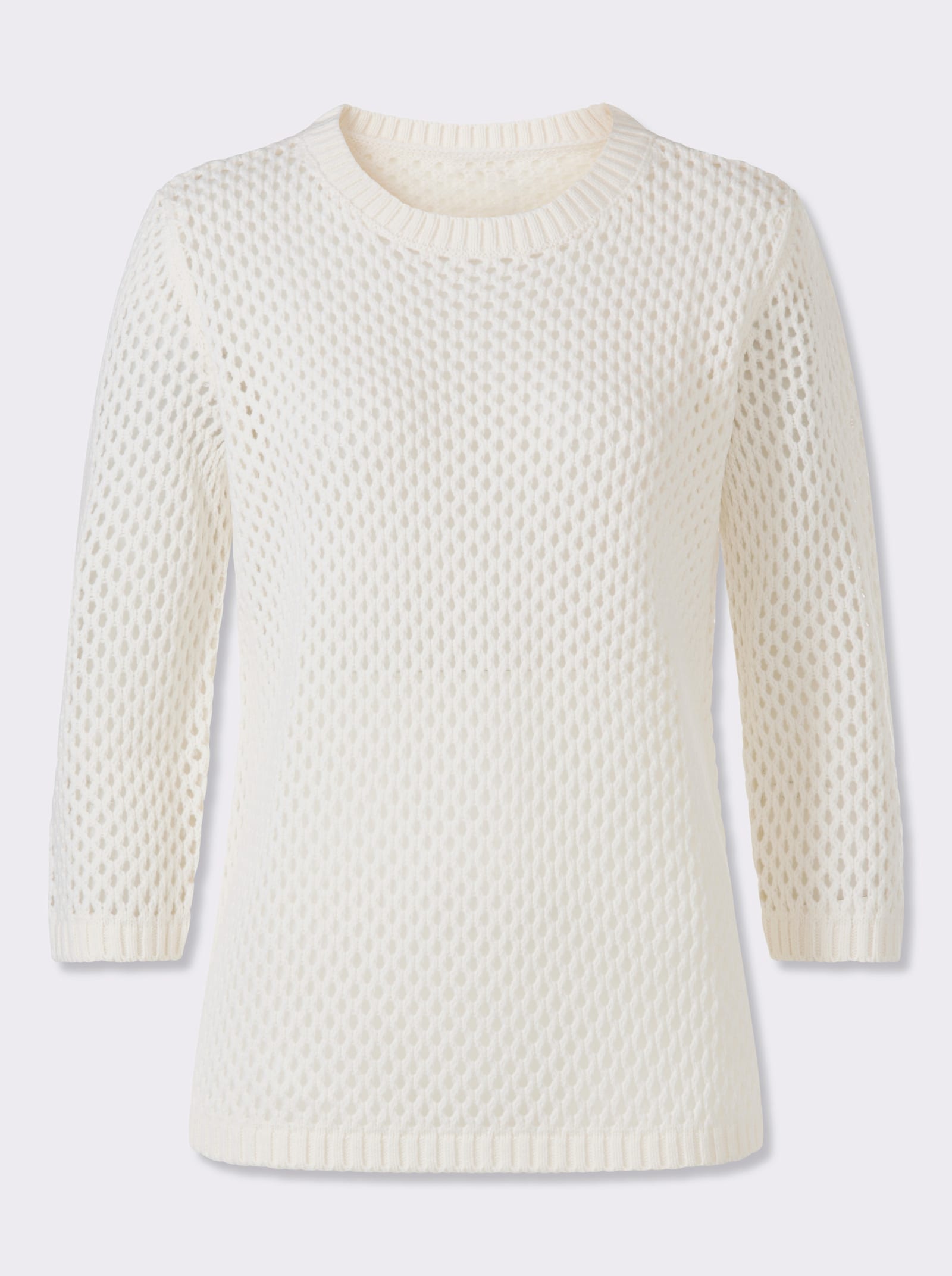 Ajourpullover mit gerippten Bündchen - weiß