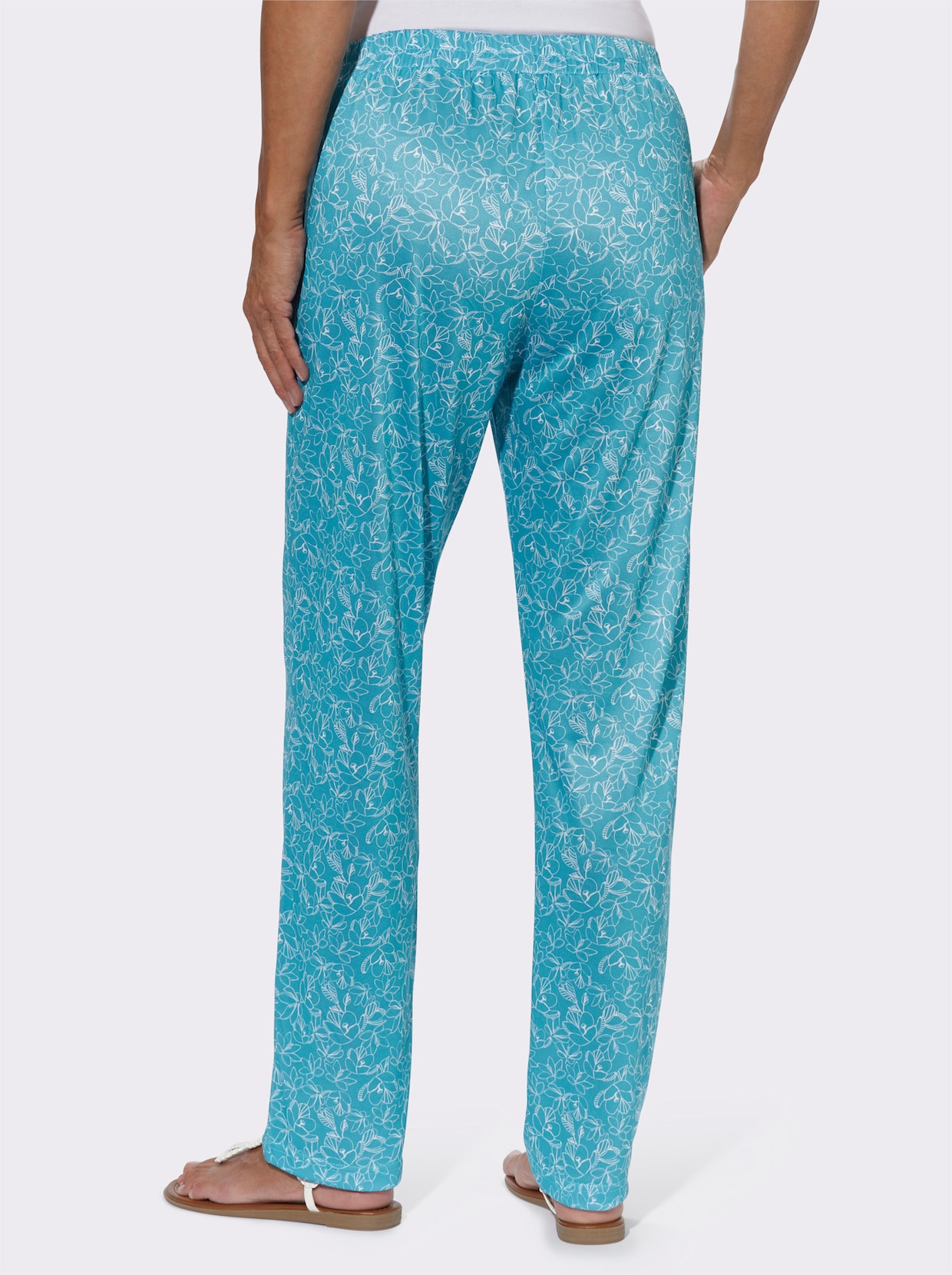 Jersey pantalon - turquoise/ecru bedrukt