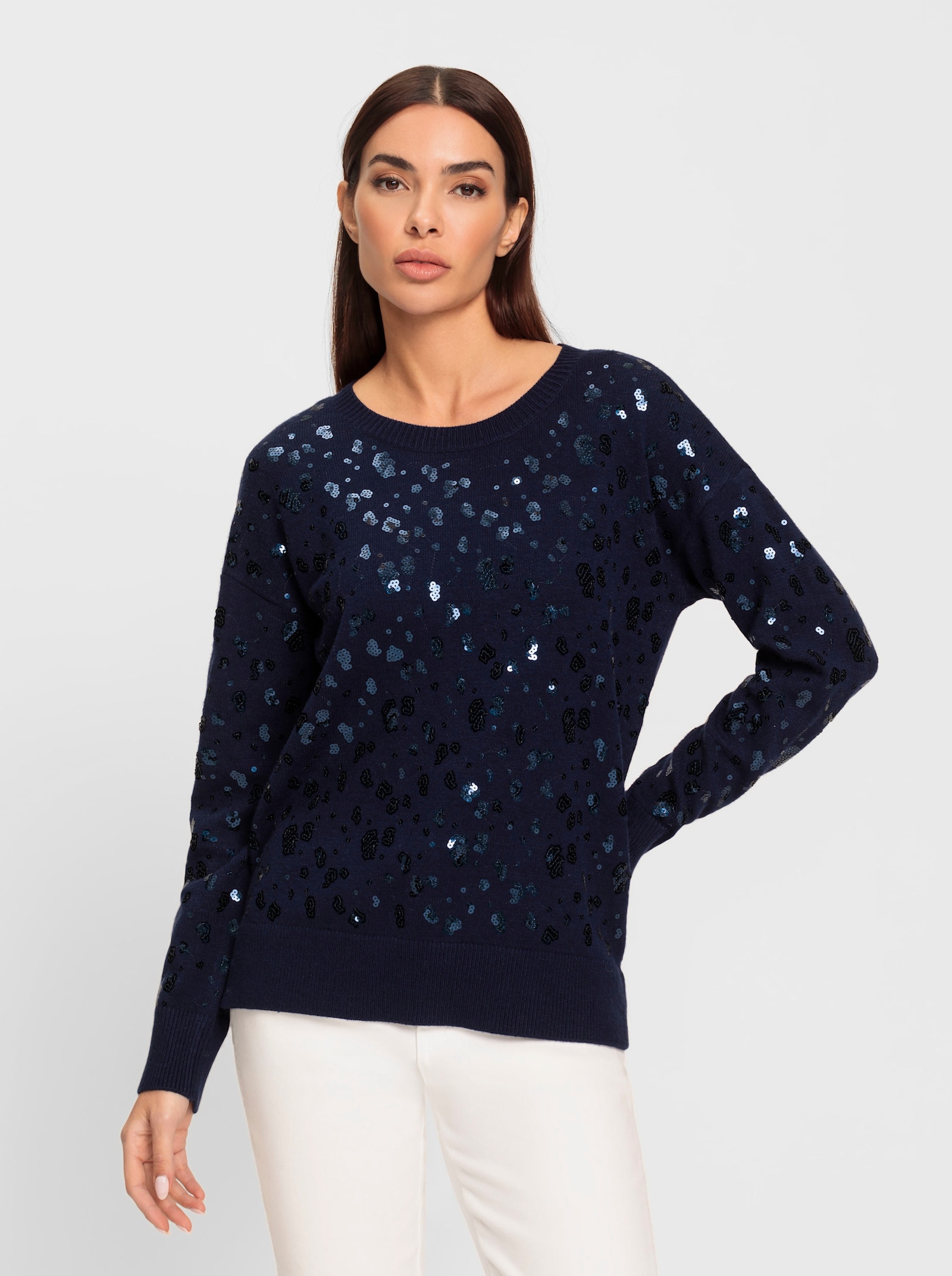 heine Langarm-Pullover mit Pailletten-Verzierung - marine-metallicfarben