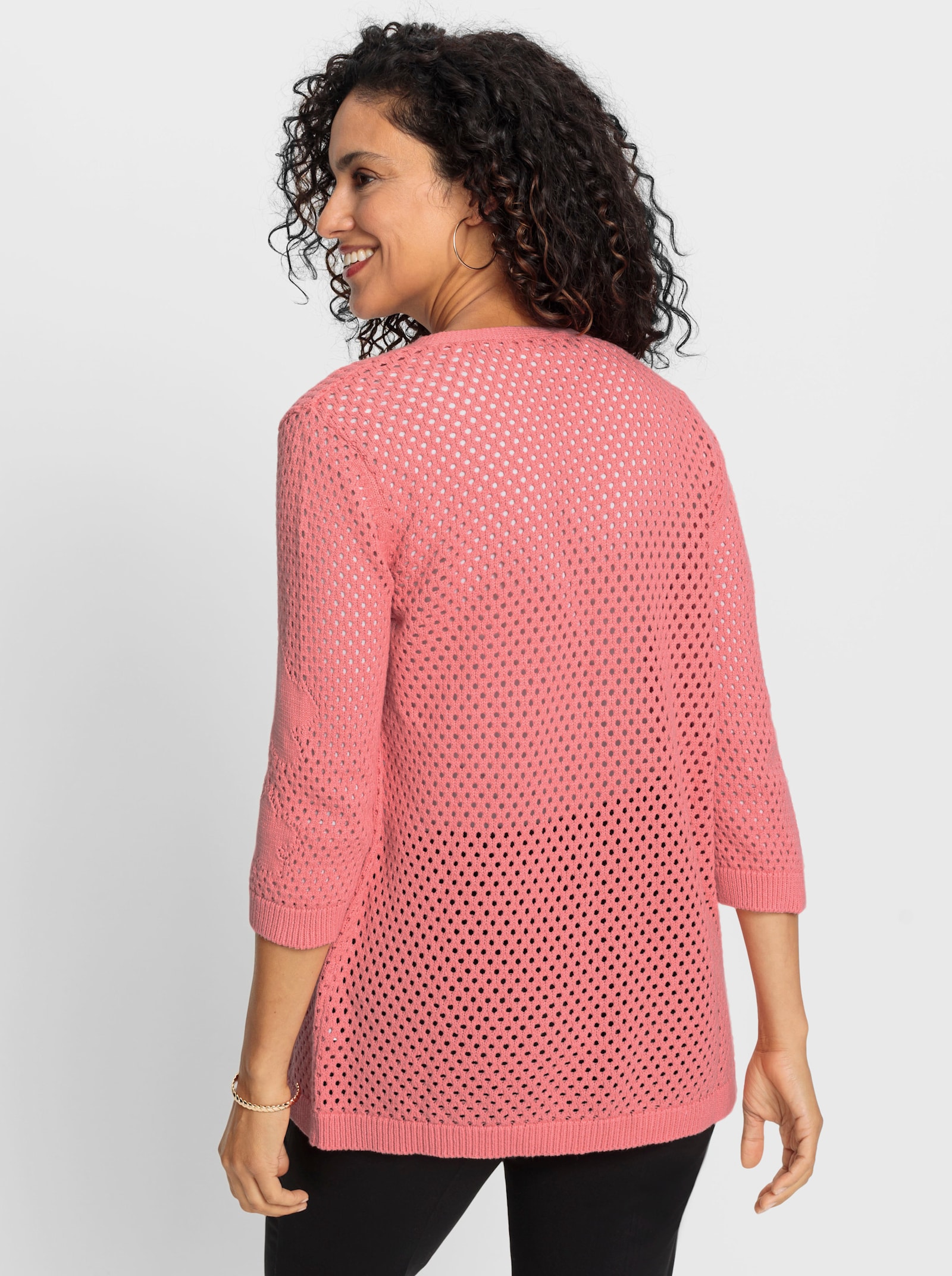 Ajourstrickjacke in Netz-Optik - flamingo