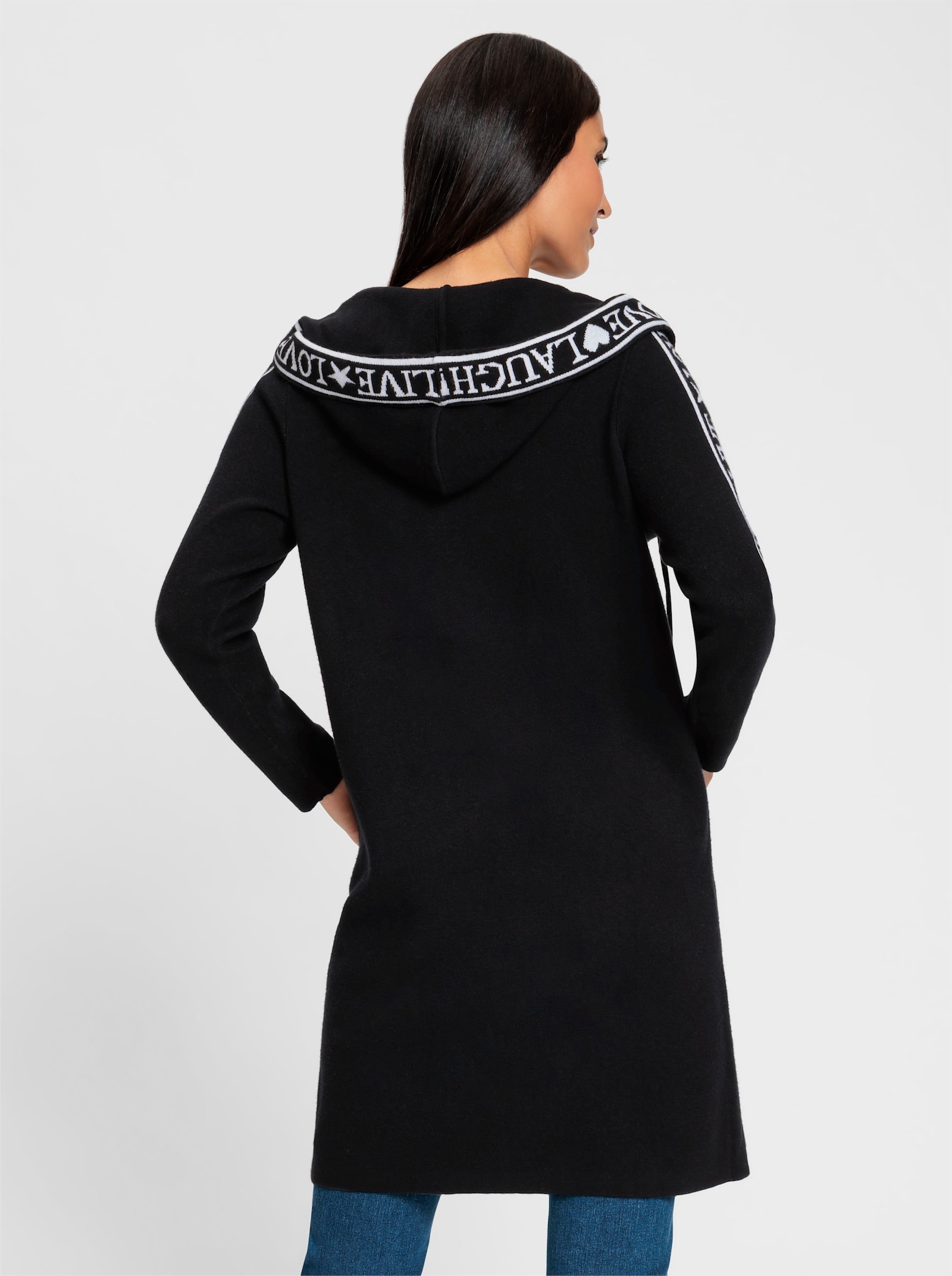 heine Vest met capuchon - zwart/wit gedessineerd