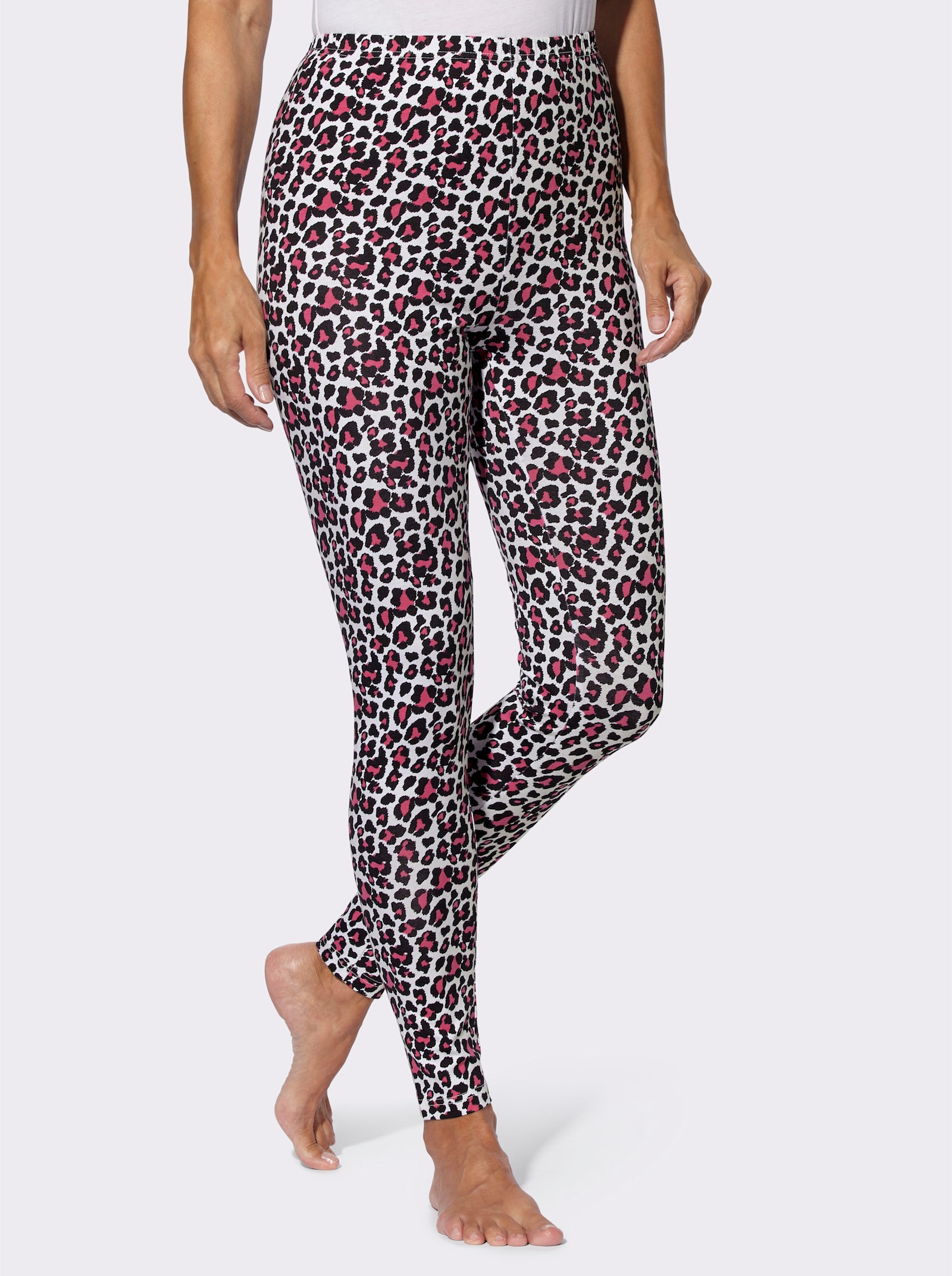 Legíny s leopardím vzorem - černá-fuchsiová-potisk