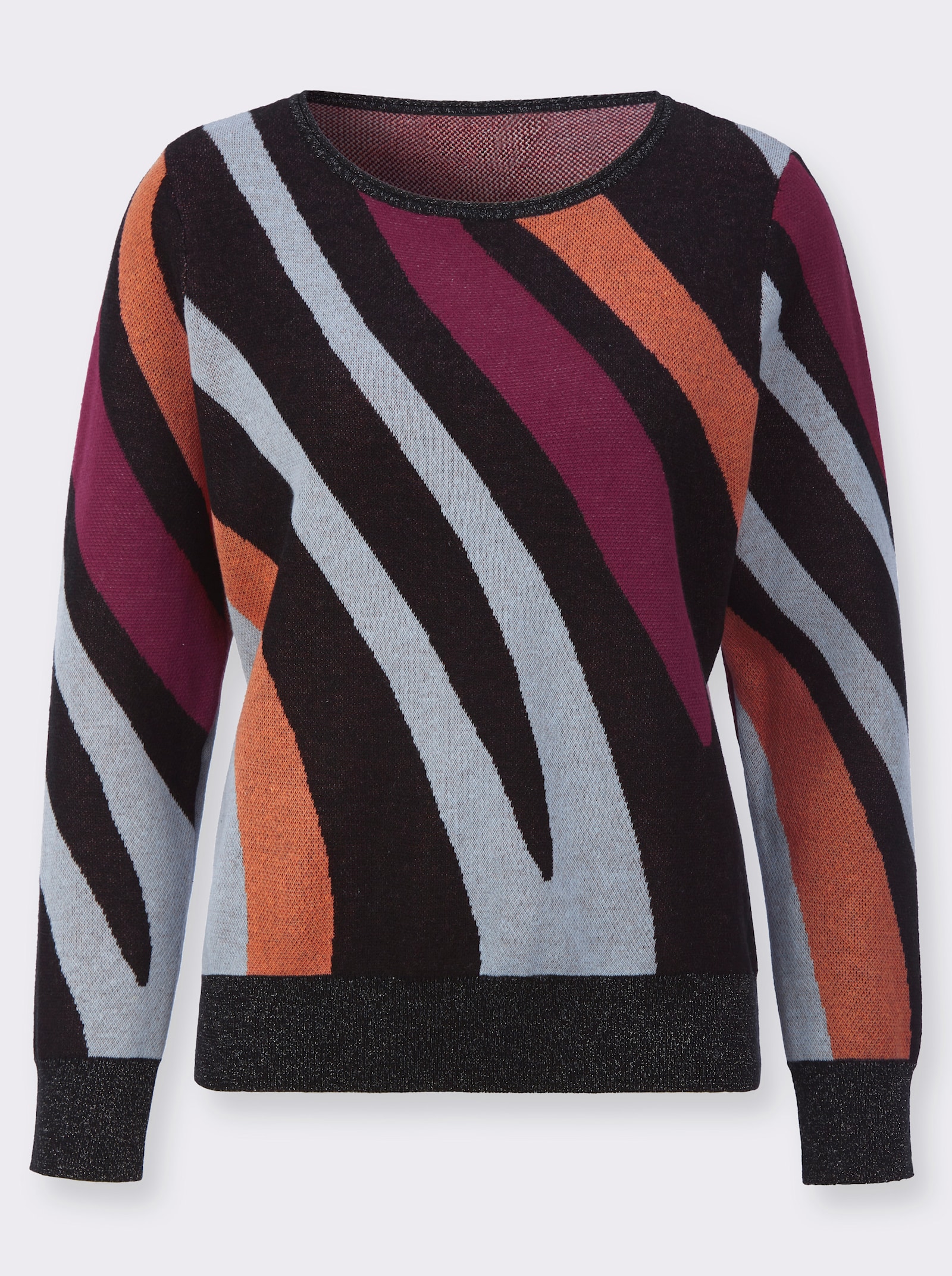 Pull jacquard avec fil brillant - noir-corail à motifs