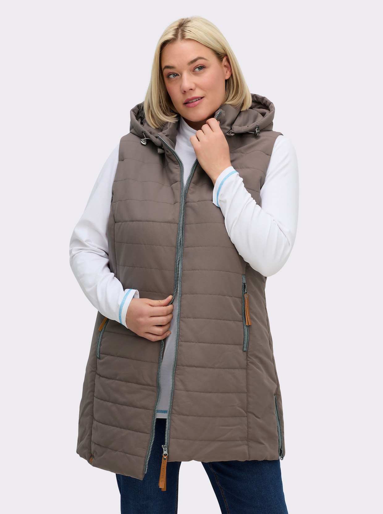 Longweste mit abnehmbarer Kapuze - taupe