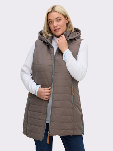 Longweste mit abnehmbarer Kapuze - taupe