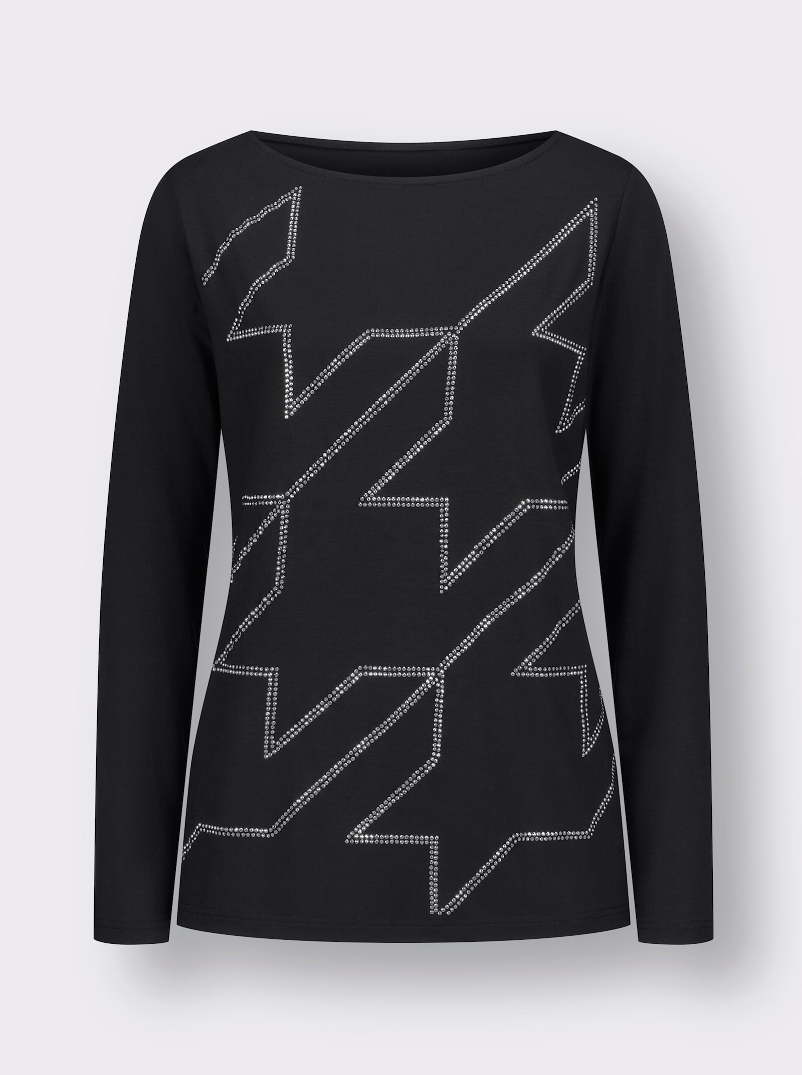 Langarmshirt im Hahnentritt-Dessin - schwarz
