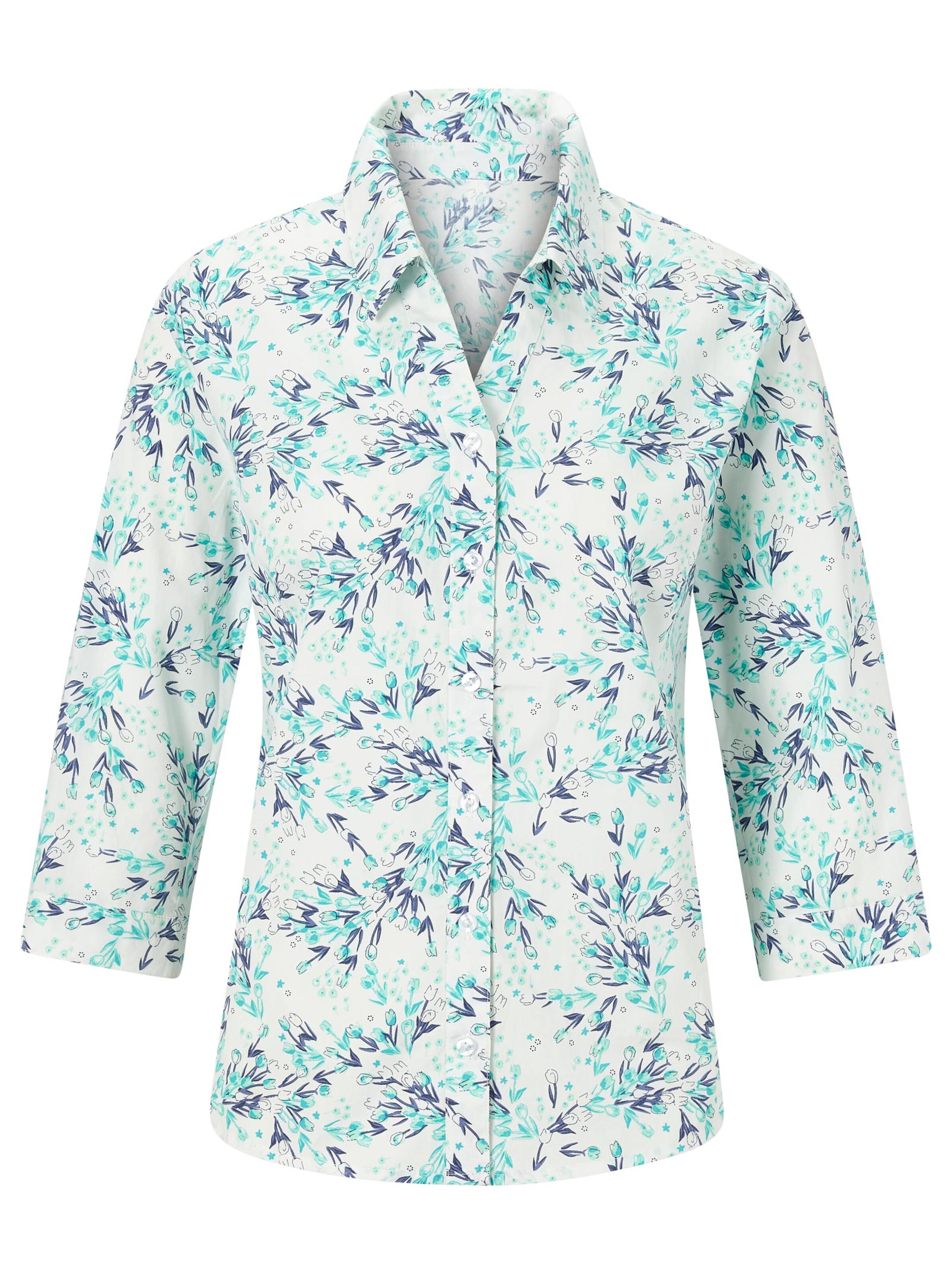 Bluse - türkis-bedruckt