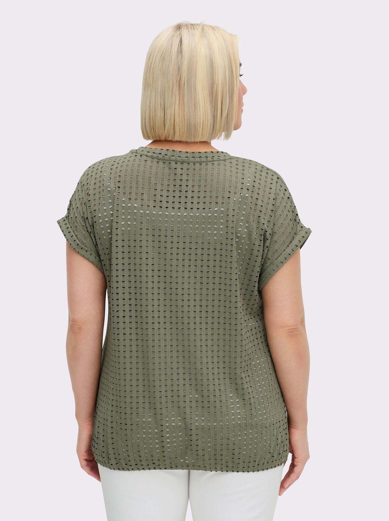 Kurzarmshirt mit Lochmuster - khaki