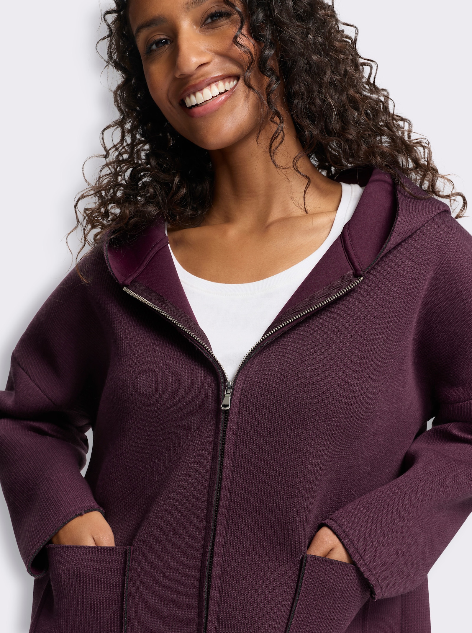 heine Shirtjacke im Materialmix - burgund