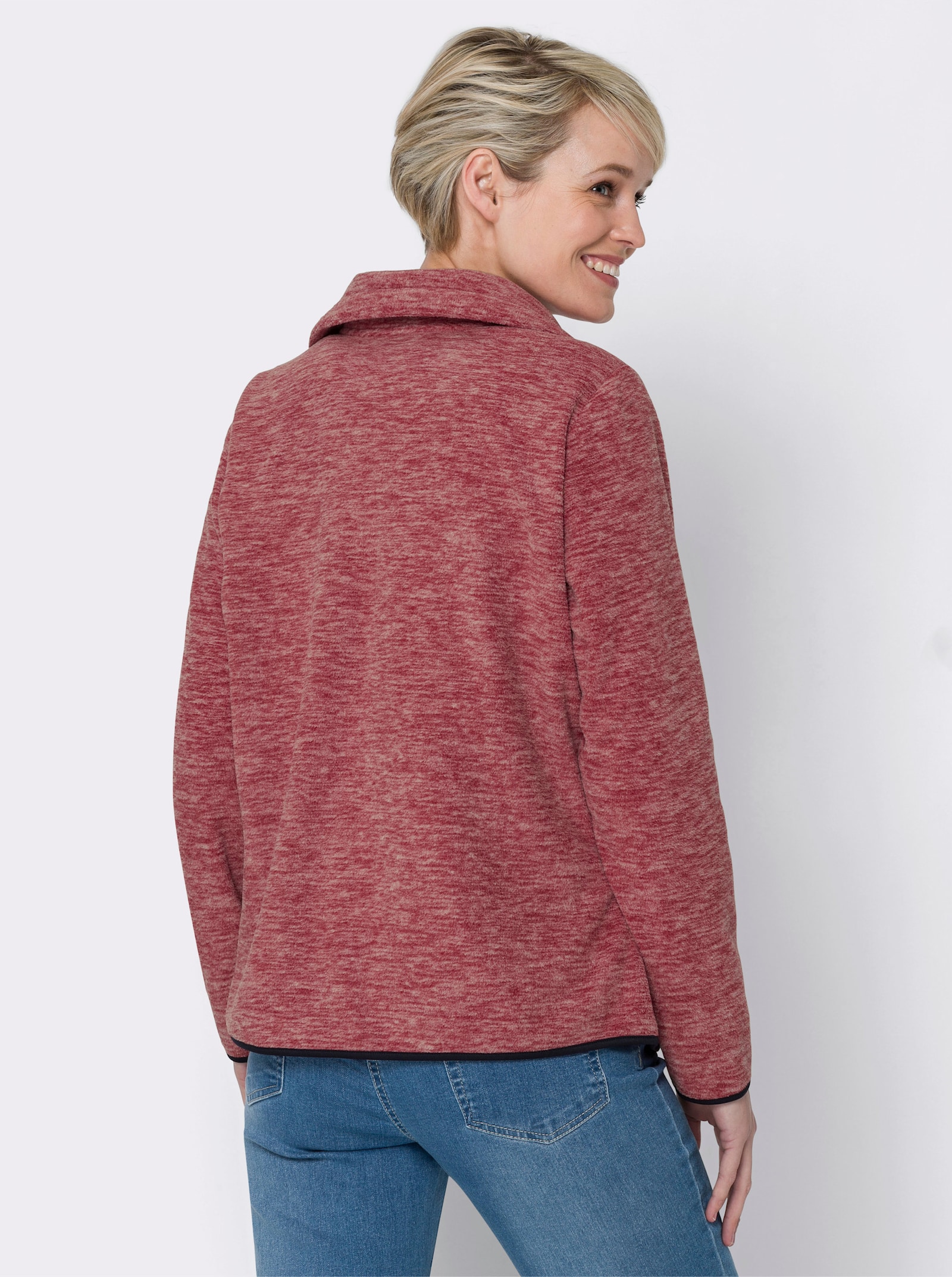 Fleecejacke mit Stehkragen, weiteregulierbar - himbeere-meliert