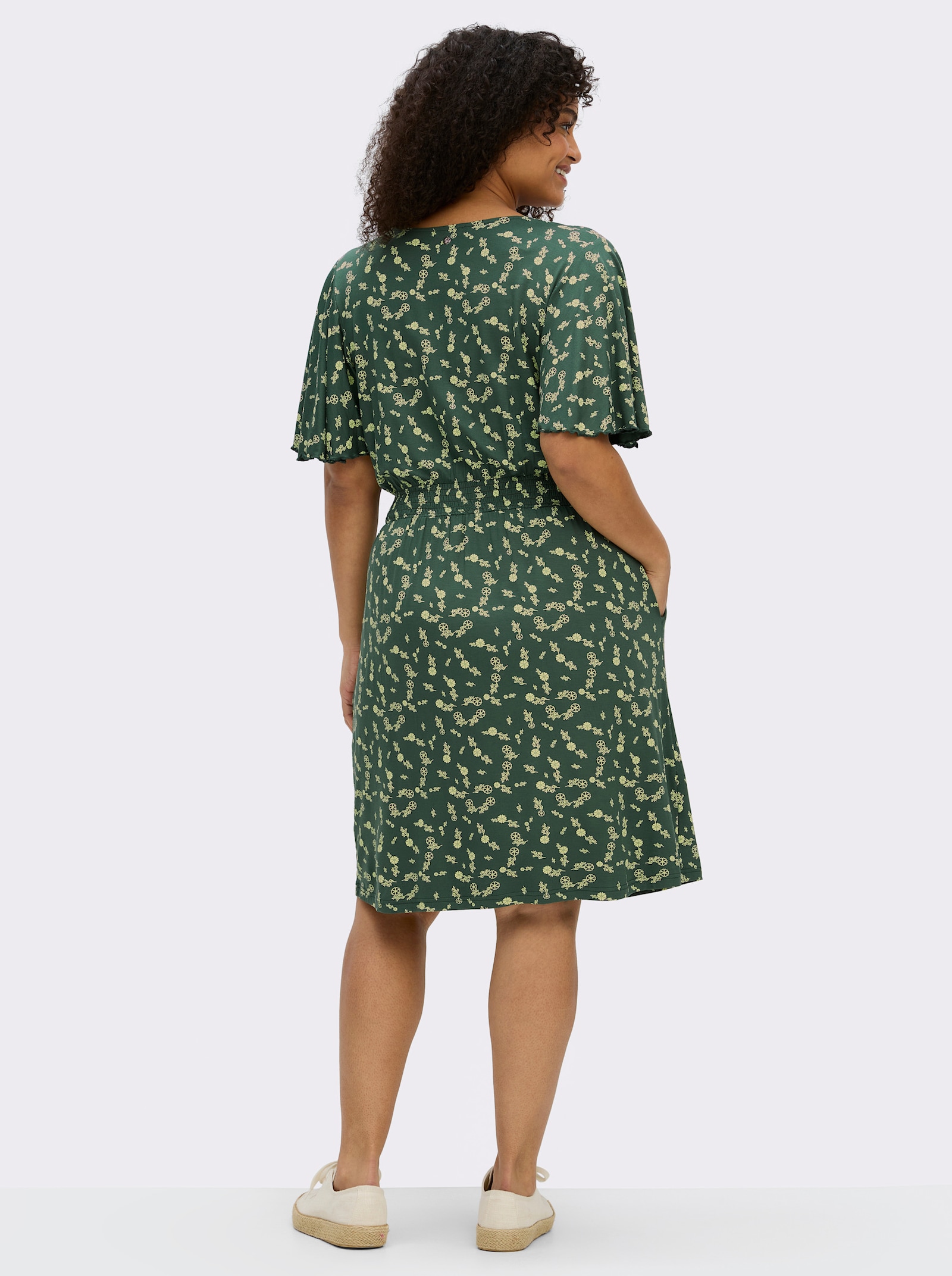 sheego Jerseykleid mit Flügelärmeln - moos-pistazie-bedruckt