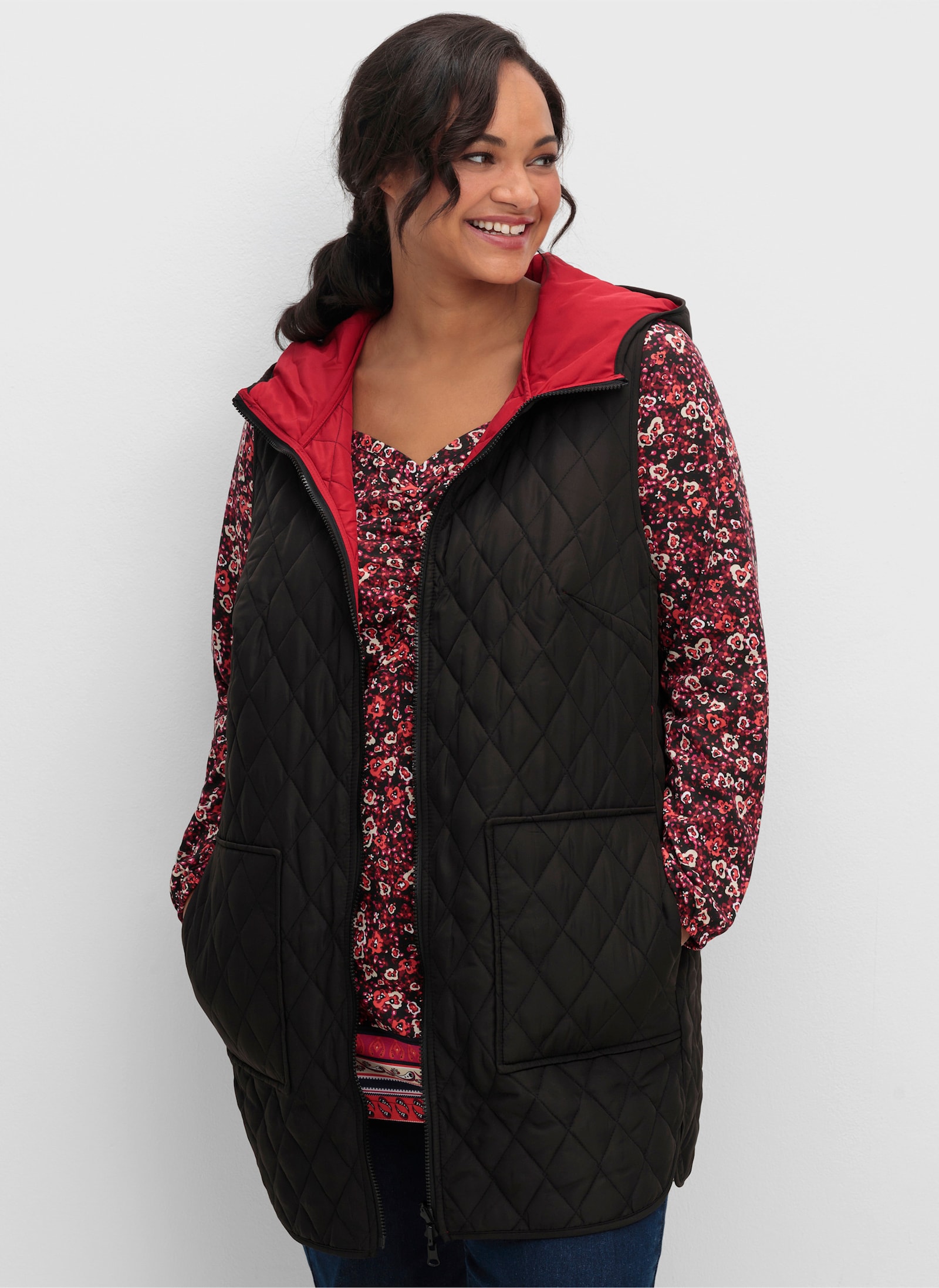 Wendeweste mit Kapuze - rot-schwarz