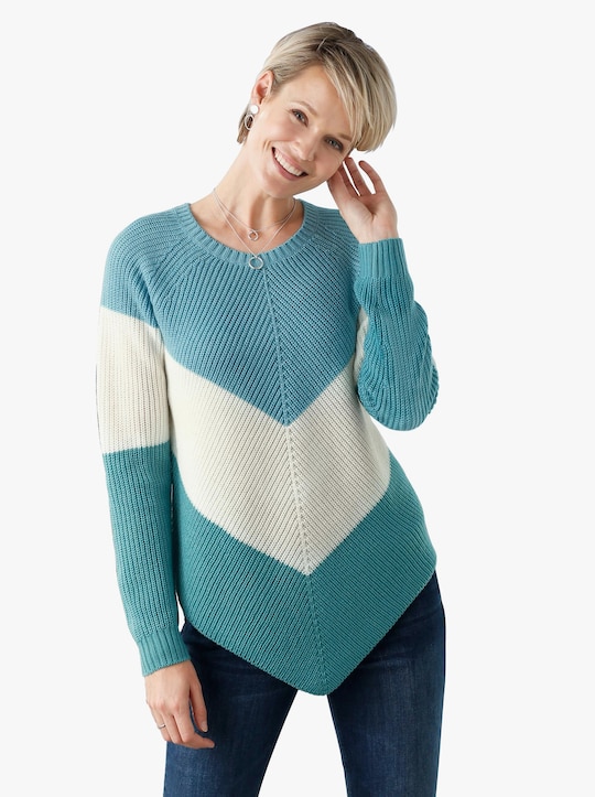 Pullover - turquoise gestreept