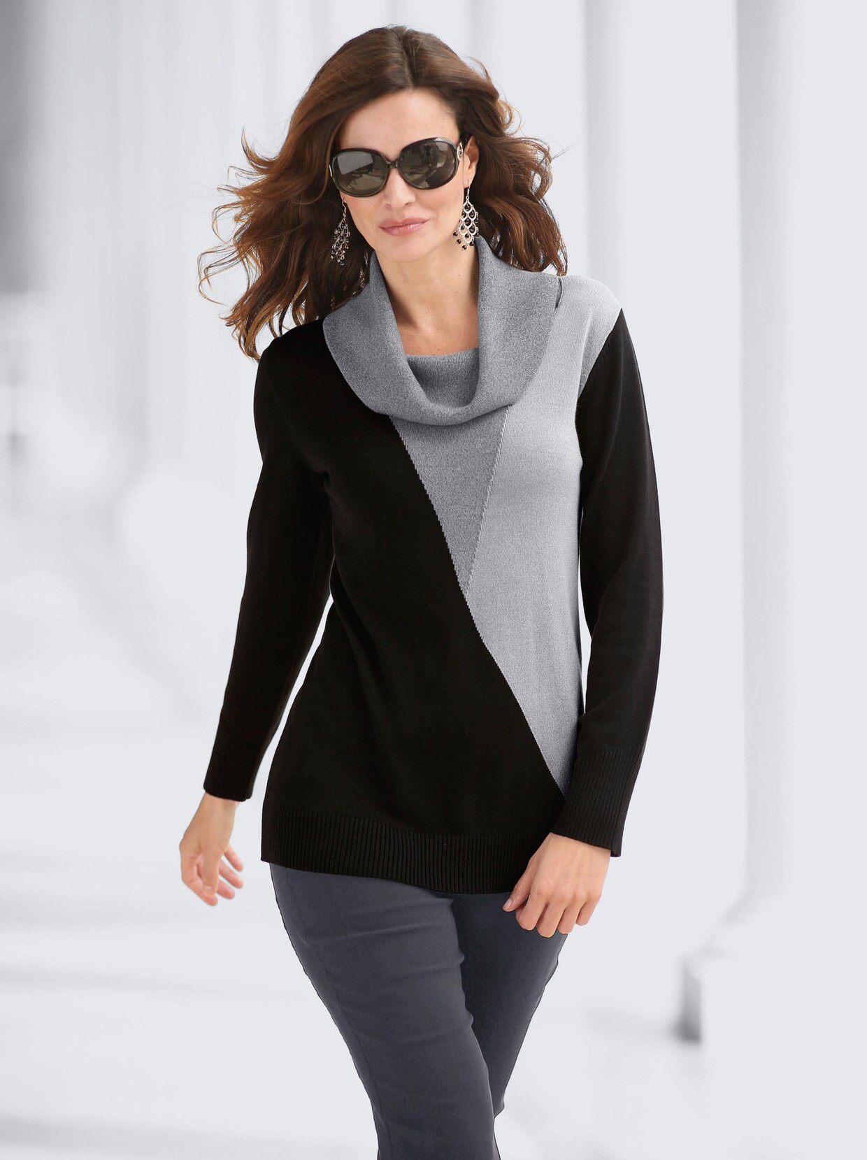 Rollkragenpullover - schwarz-grau