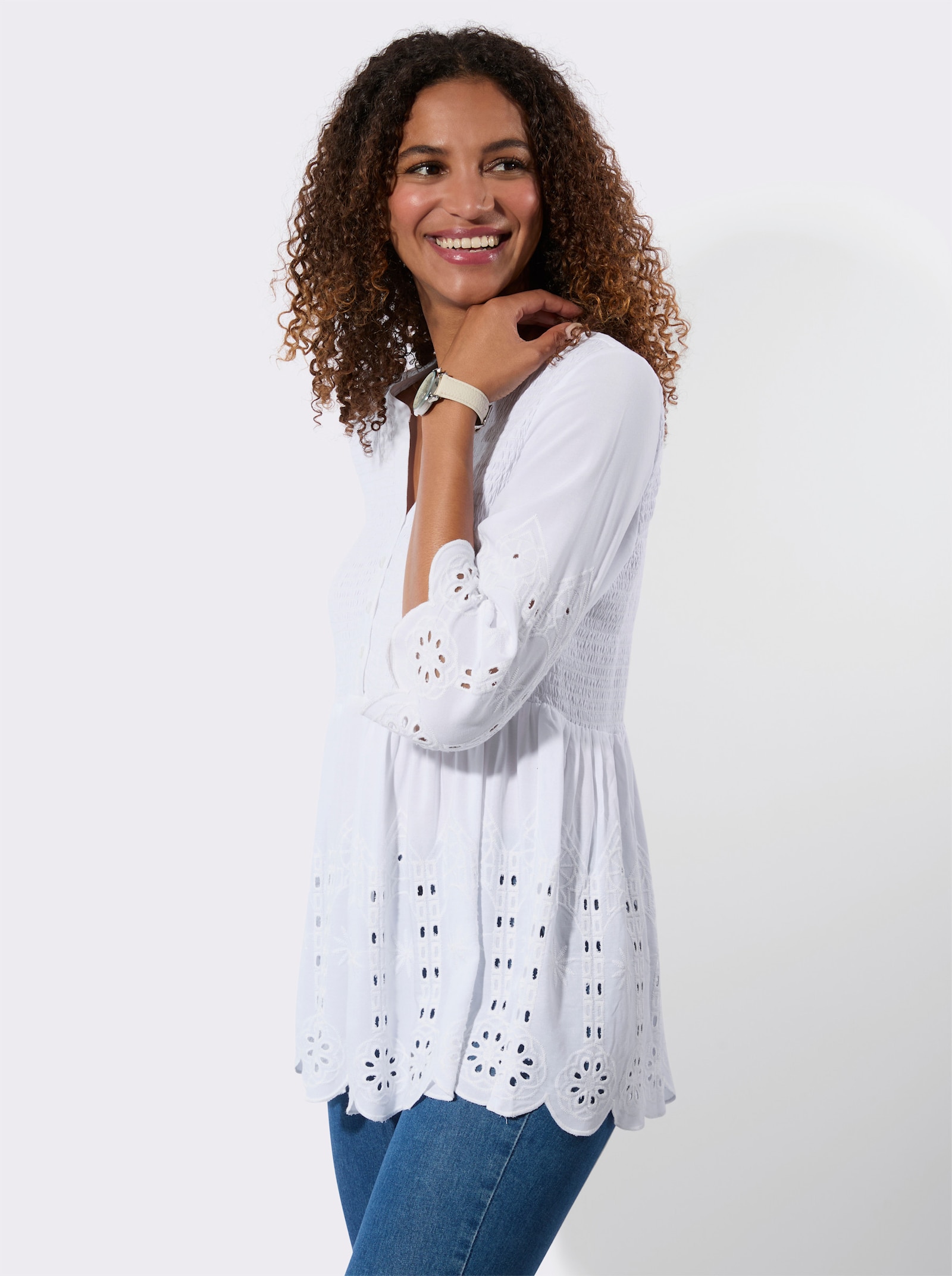 Spitzentunika mit Lockstickerei - weiß