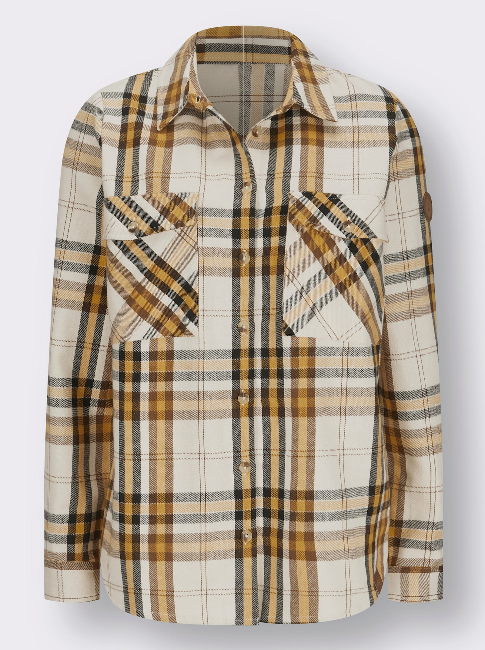 Flanellen blouse met meerkleurige geweven ruit - oker/ivoor geruit